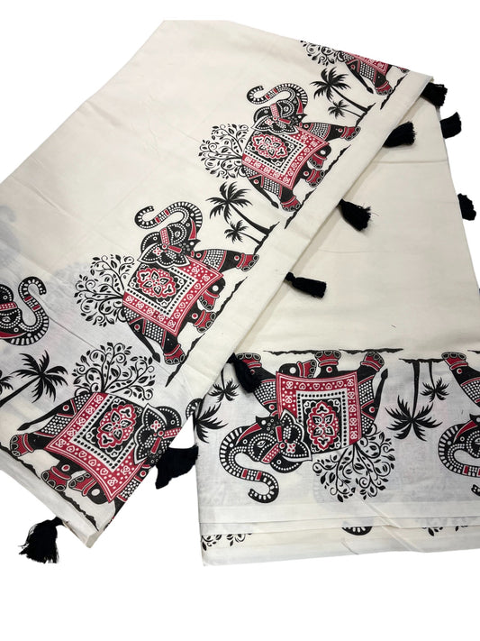 Southloom Kerala Cotton Saree with Elephant Design