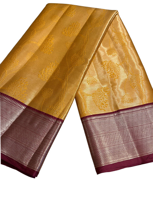 Southloom Tissue Silk Saree with Woven Work on Body and Borders (Golden & Magenta)