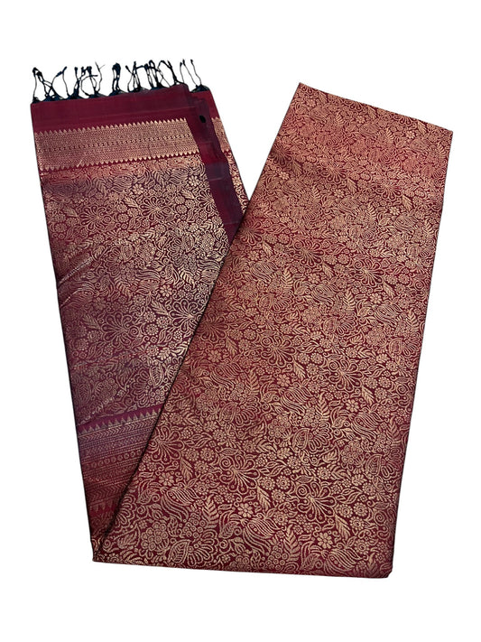 Southloom Pure Handloom Bridal Kanchipuram Silk Saree with Korvai Work (Maroon)