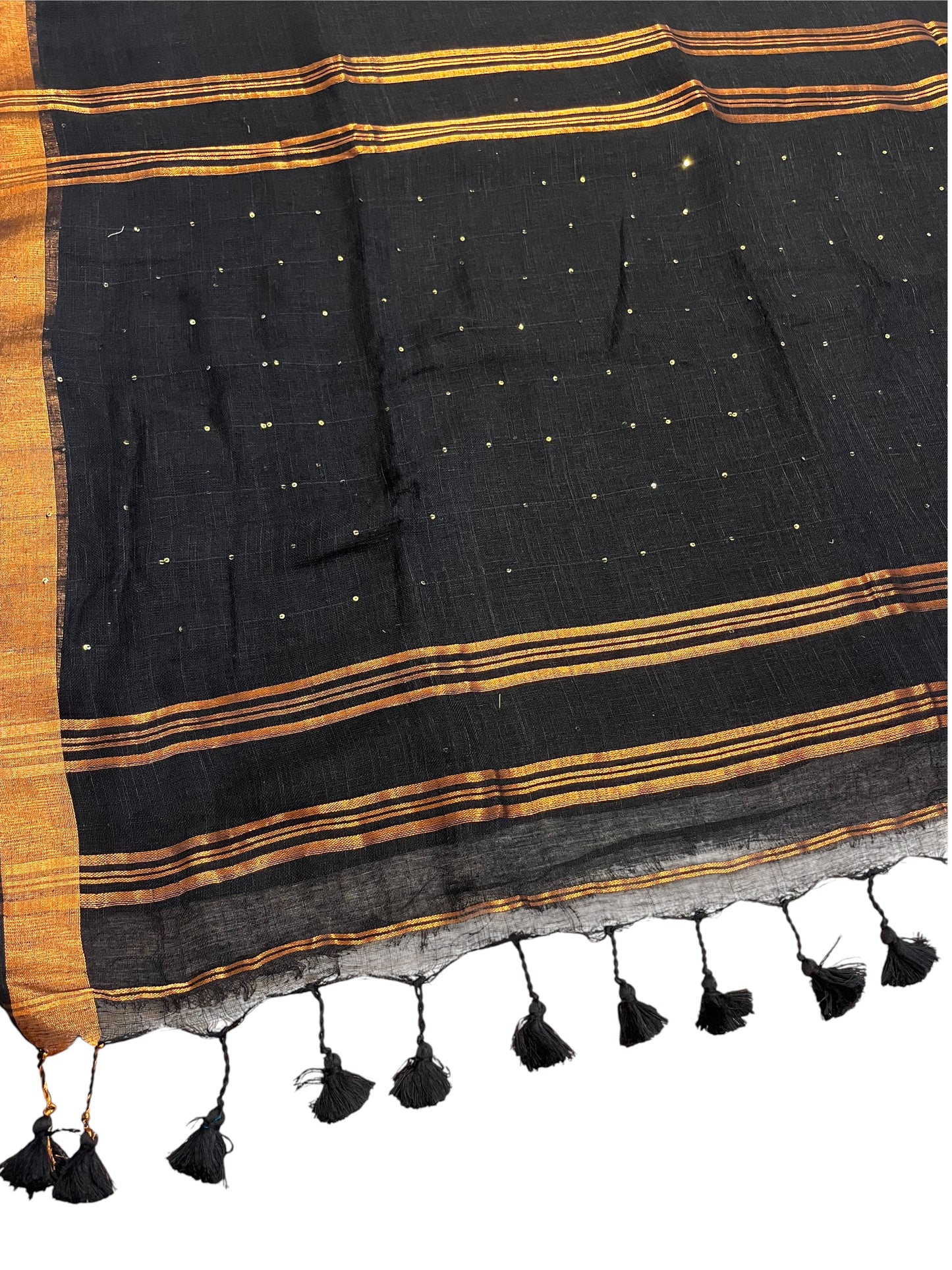 Southloom Mul Cotton 120 x 120 Soft Fabric Onam Saree in Blackwith Sequins Work