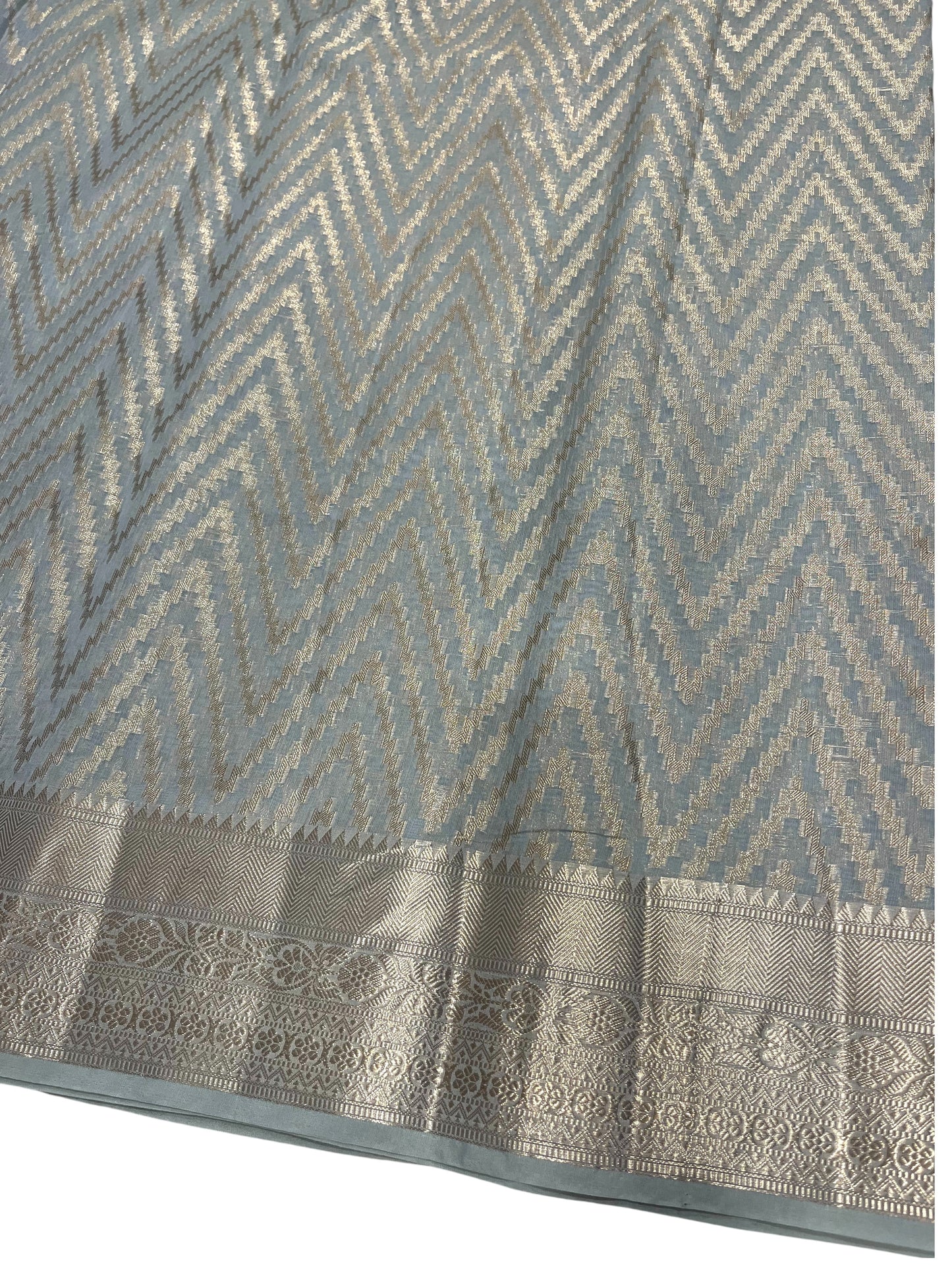 Southloom Cotton Banarasi Silk Saree with Woven Work on Body and Borders (Gray)