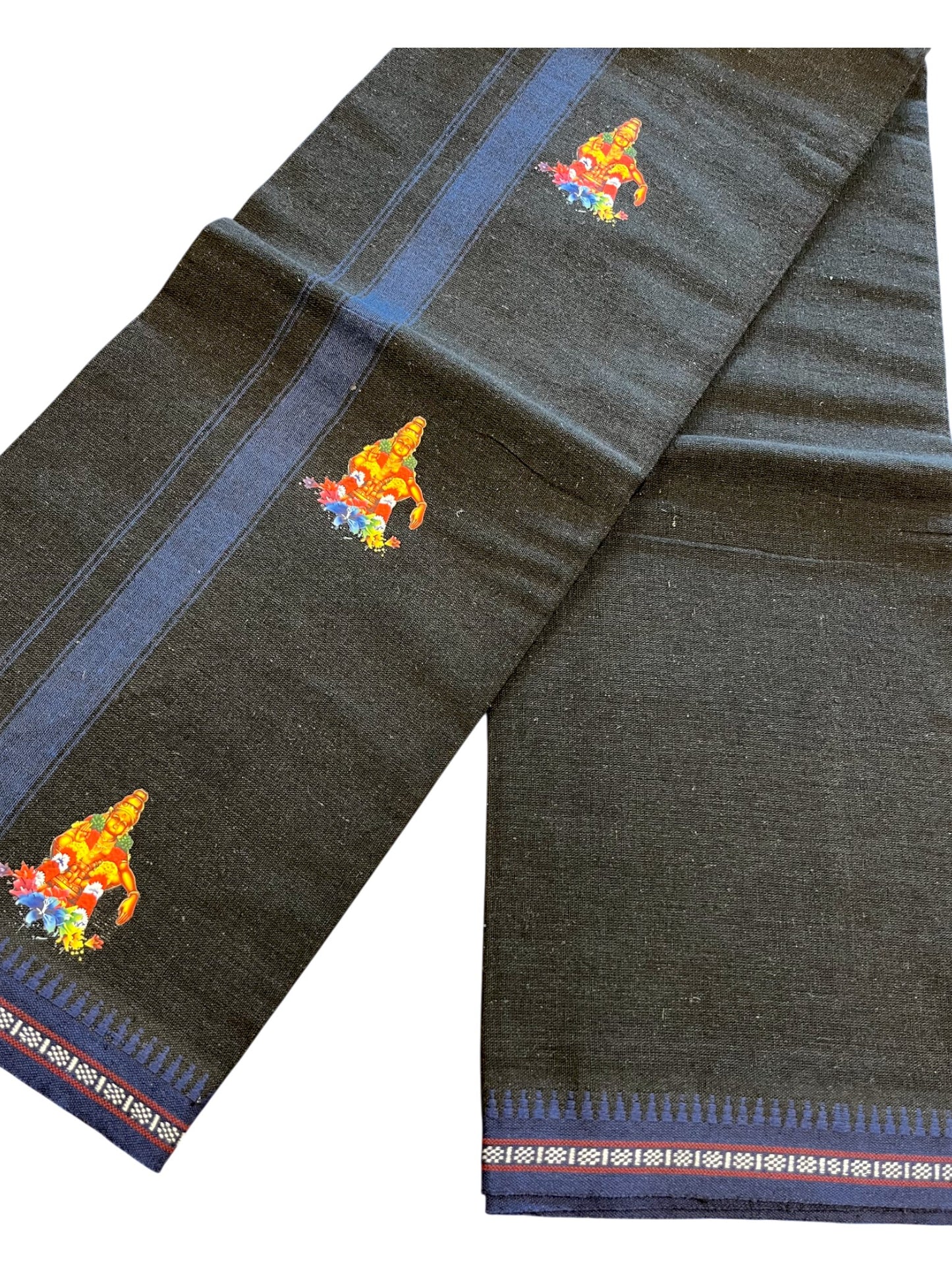 Southloom Black Printed Ayyapan Single Mundu / Otta Mundu (South Indian Kerala Dhoti)