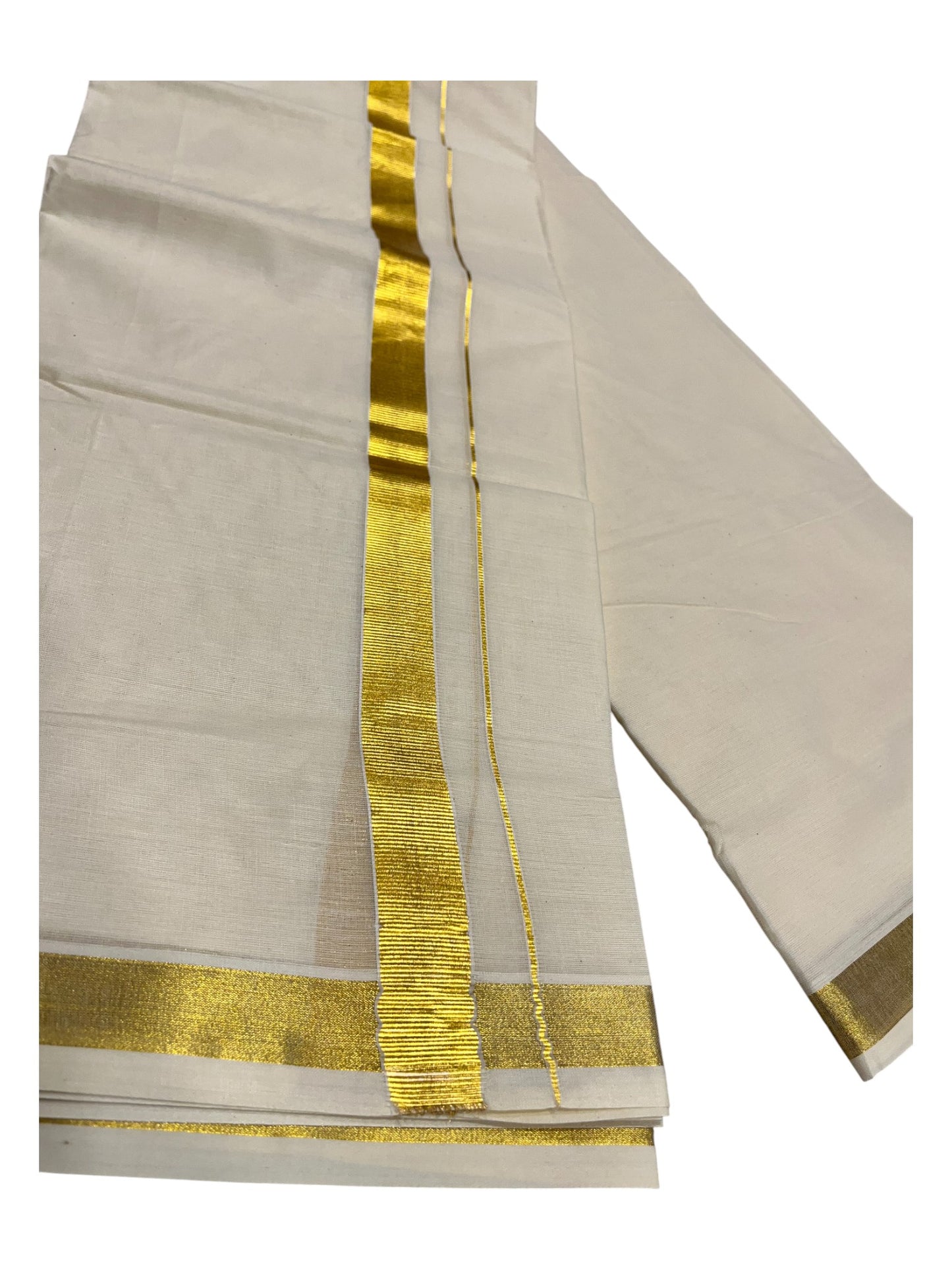 Southloom Kerala Pure Cotton Double Mundu with Gold Border (South Indian Dhoti)