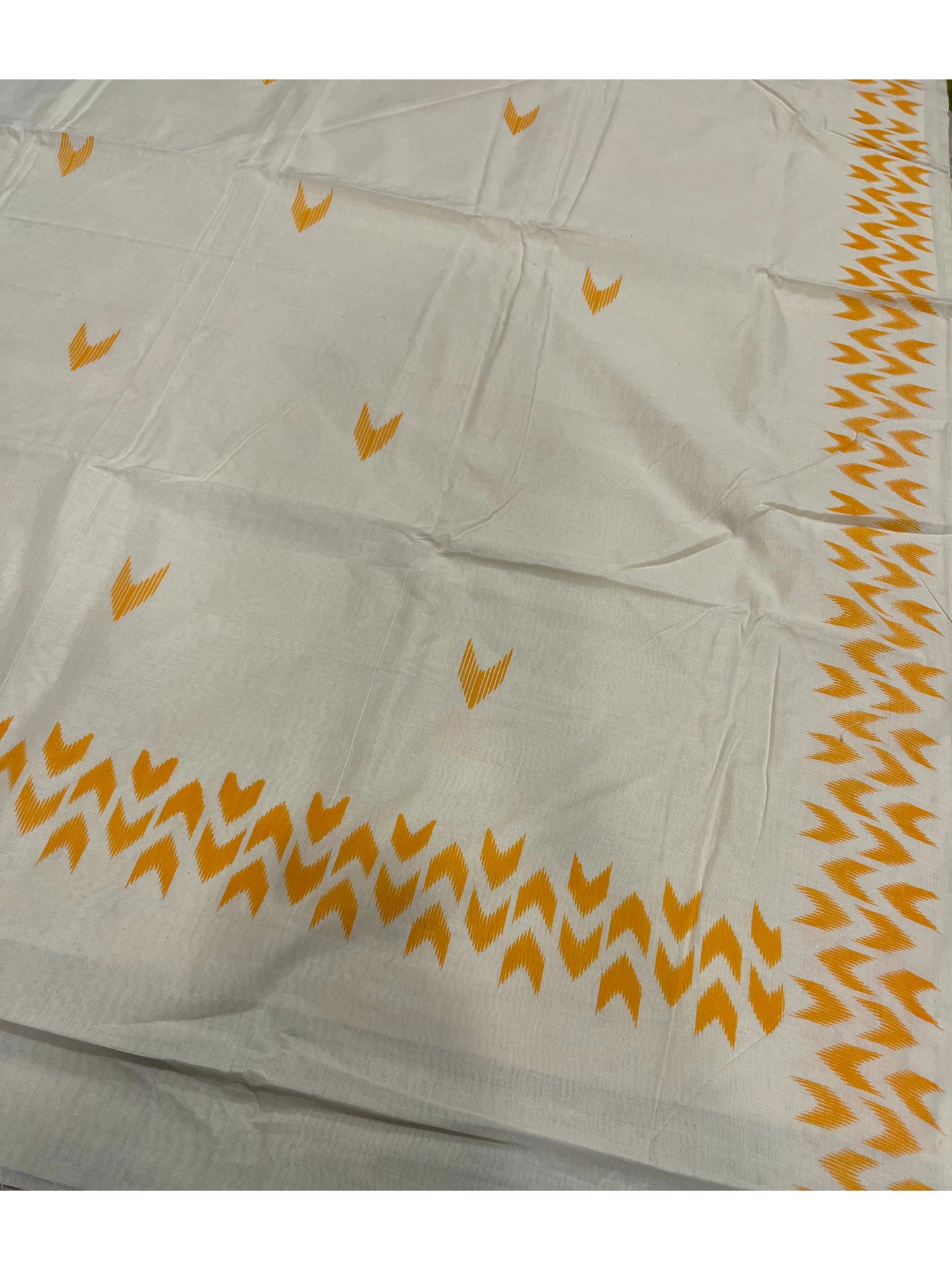 Southloom Ikat Design Yellow Printed Saree with Blouse Piece