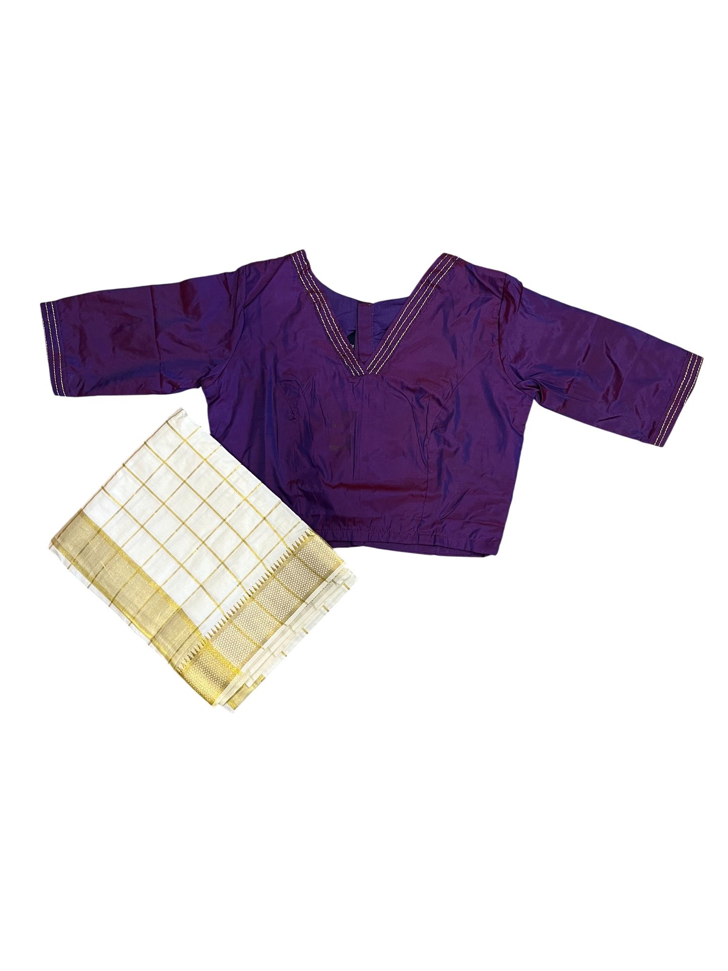 Southloom Stitched Cotton Dhavani Set with Pavada and Violet Blouse Piece