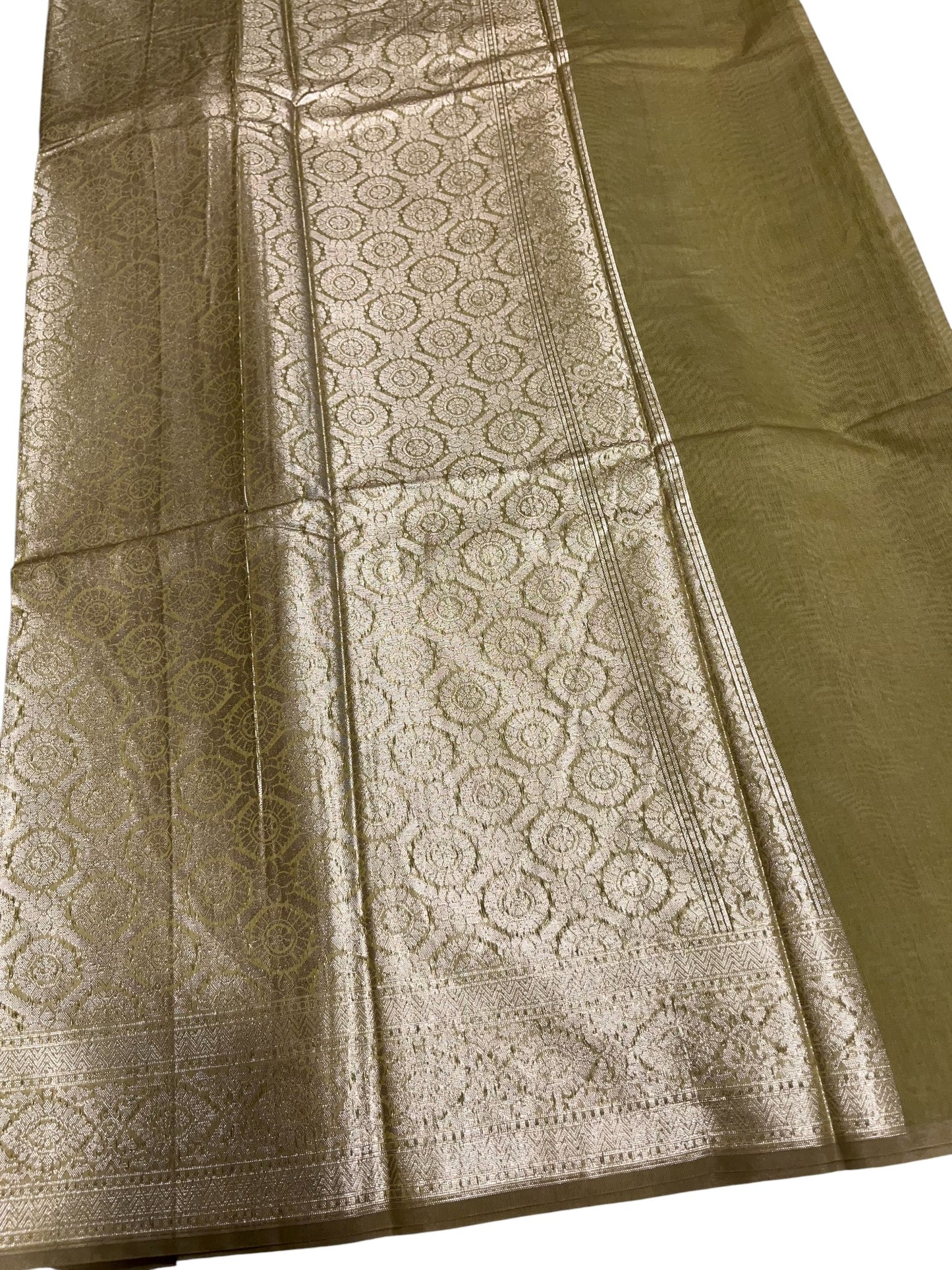 Southloom Cotton Banarasi Silk Saree with Woven Work on Body and Borders (Green)