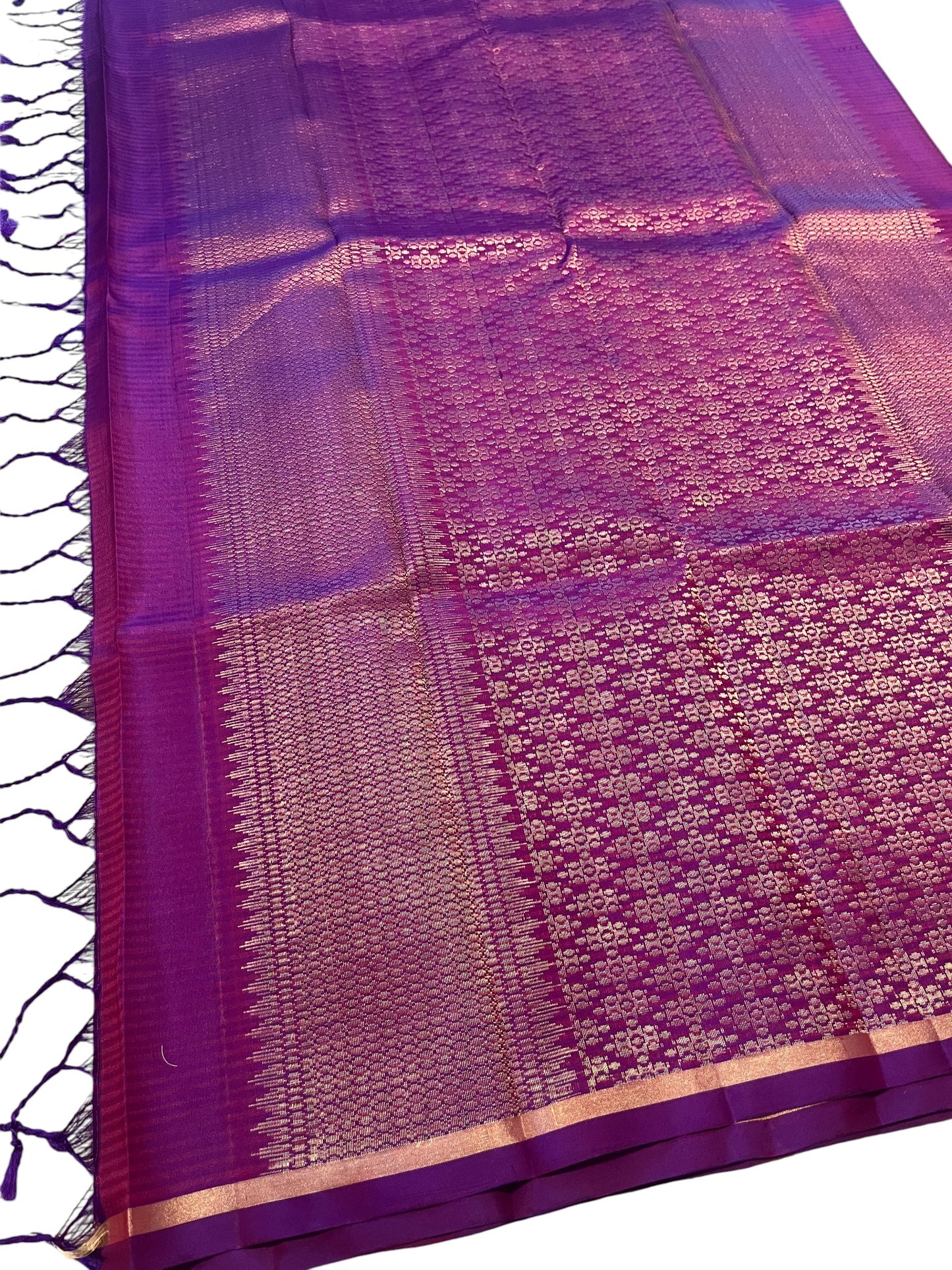 Southloom Pure Handloom Bridal Kanchipuram Silk Saree with Korvai Work(Purple)