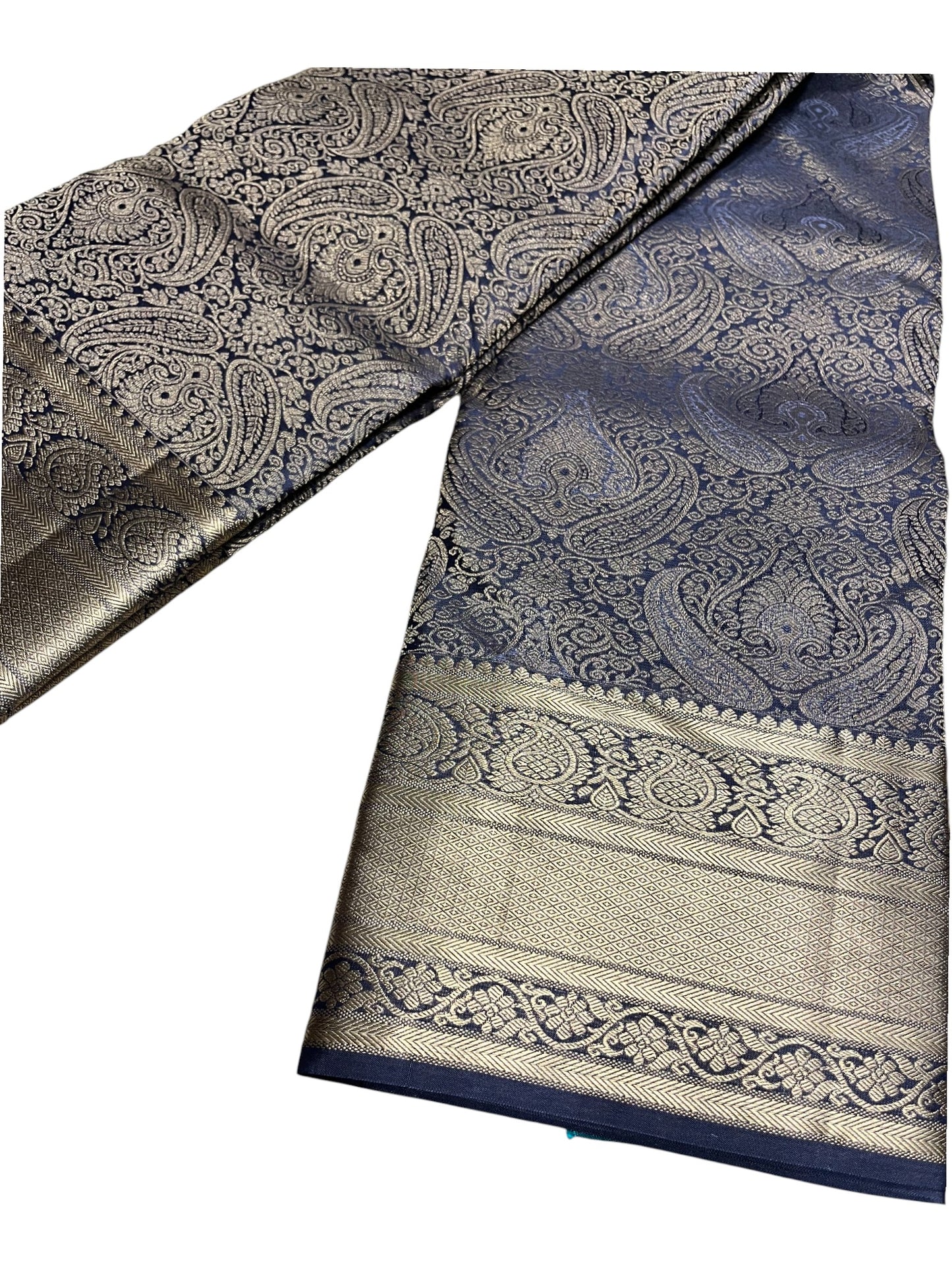 Southloom Pure Handloom Bridal Kanchipuram Silk Saree with Korvai Work (Blue)