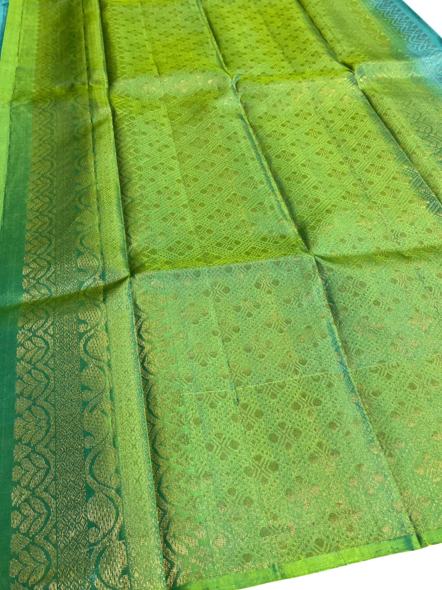 Southloom Premium Bridal Handloom Kanchipuram Silk Saree With Korvai Works (Blue & Green)