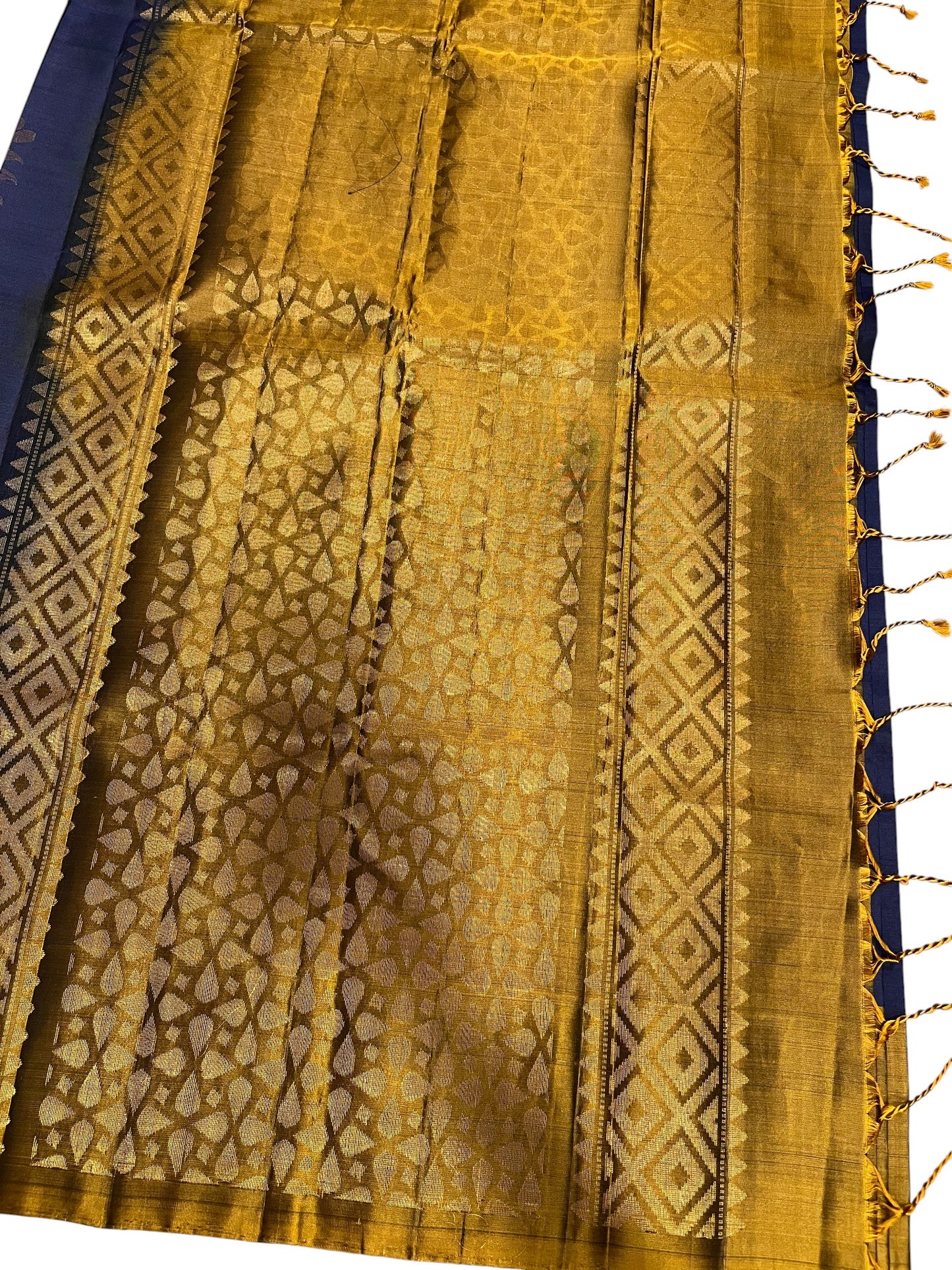 Southloom Pure Handloom Kanchipuram Silk Saree with Butta Work (Blue & Golden)