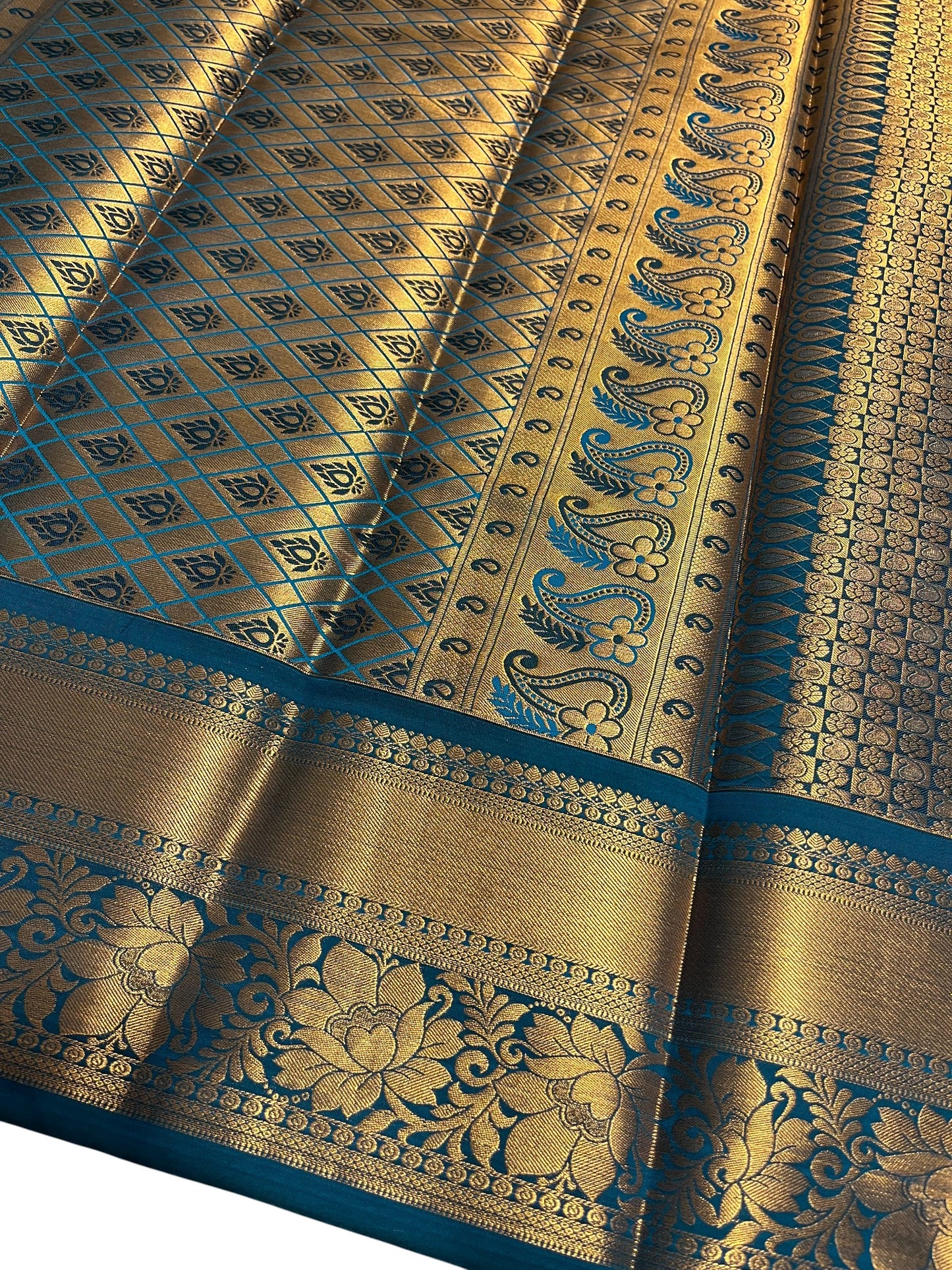 Southloom Banarasi Semi Silk Saree with Floral Zari Work Across Body (Orange & Blue)