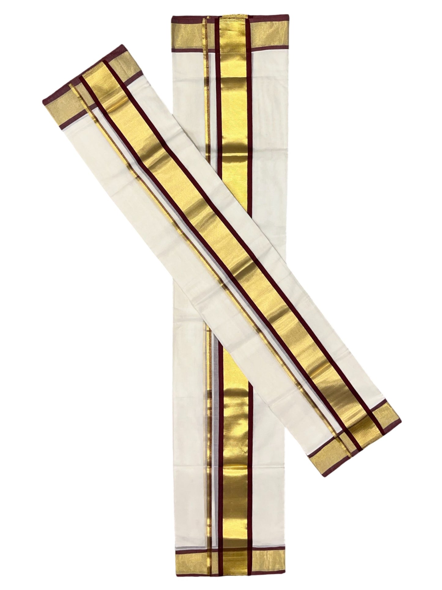 Southloom Premium Handloom Set Mundu with Kasavu and Maroon Border (2.80 Mtr)