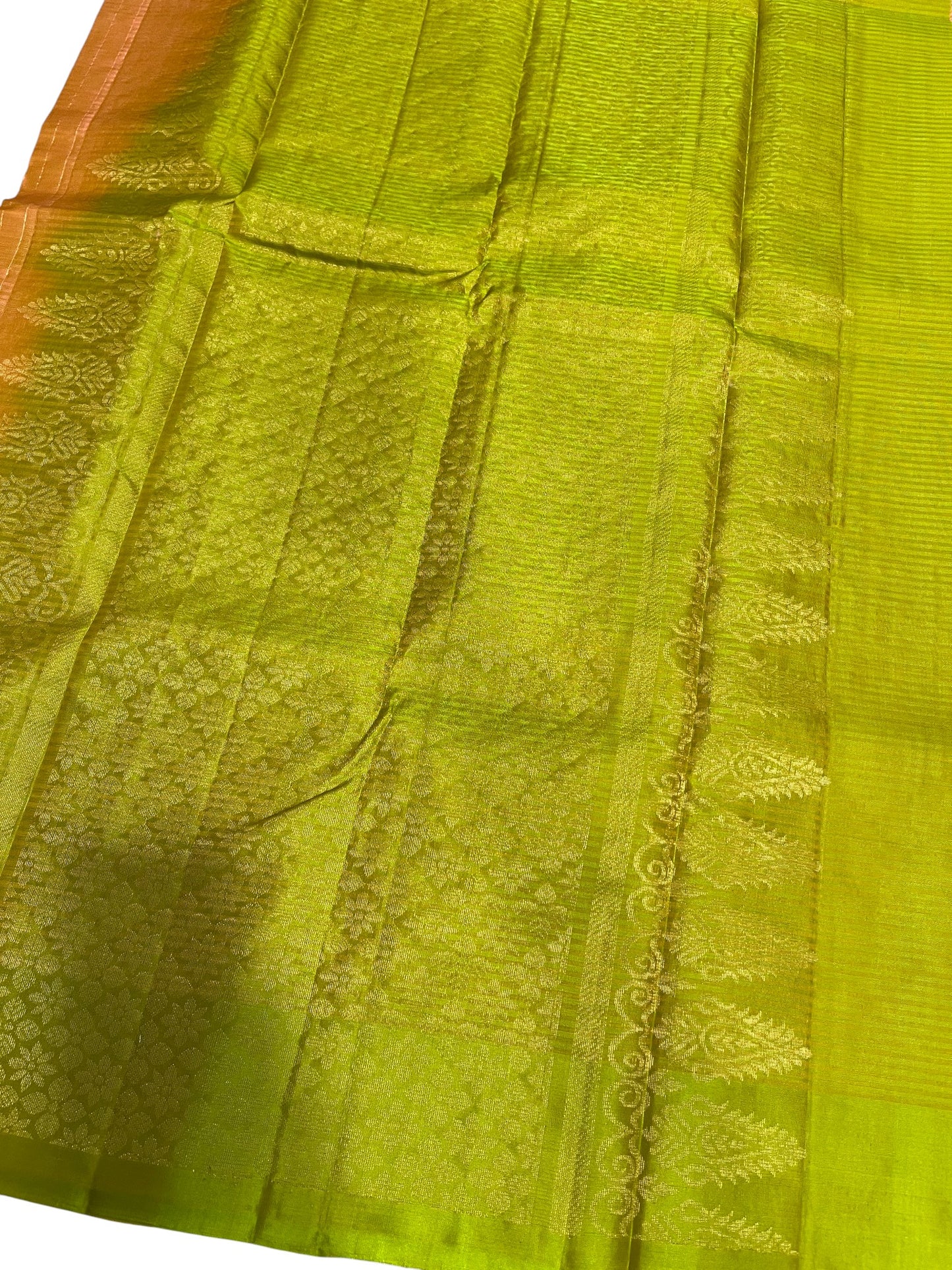 Southloom Pure Handloom Kanchipuram Silk Saree with Butta Work (Orange & Green)