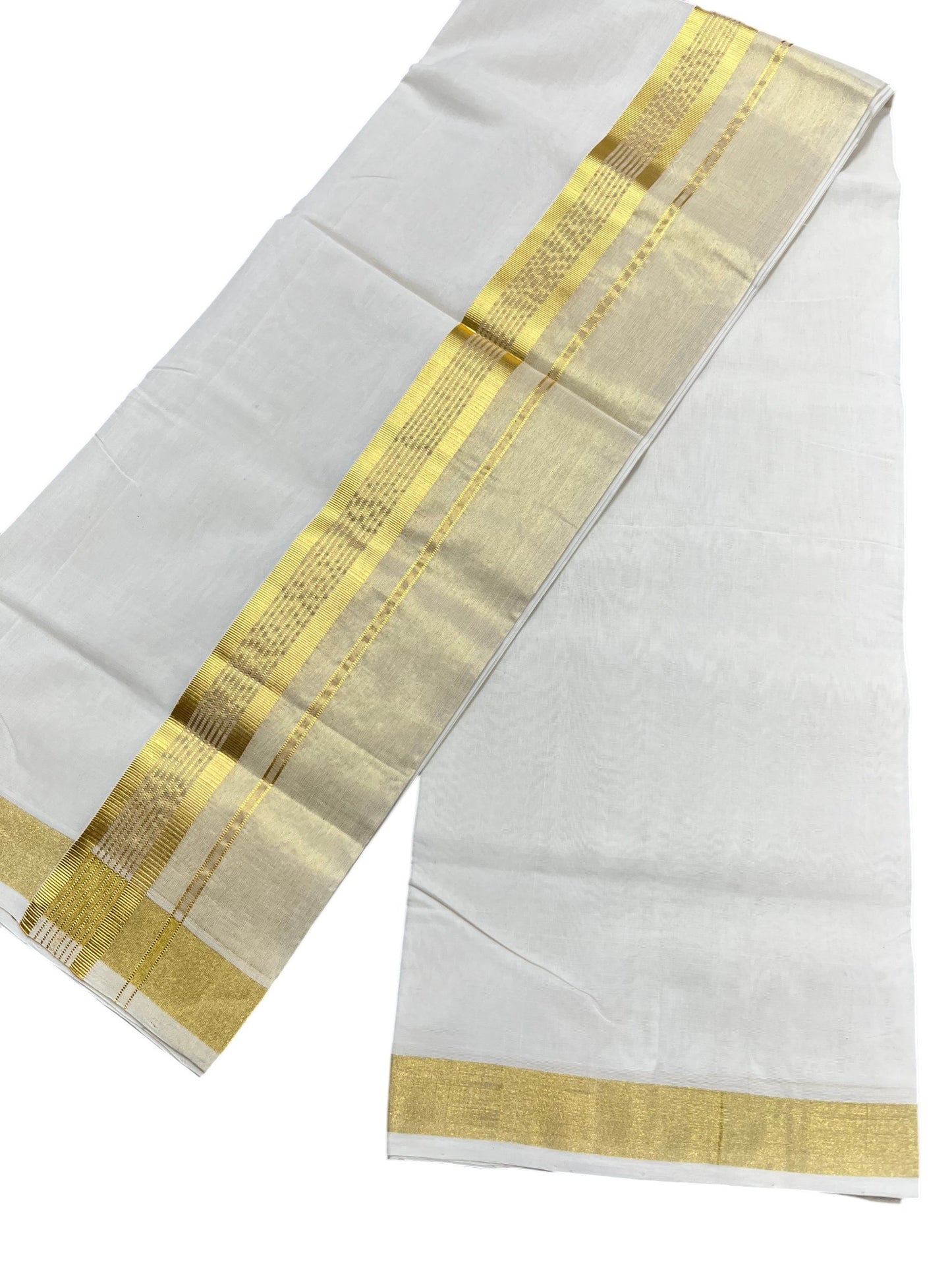 Southloom Premium Handloom Cotton Double Mundu with Gold Kasavu Border