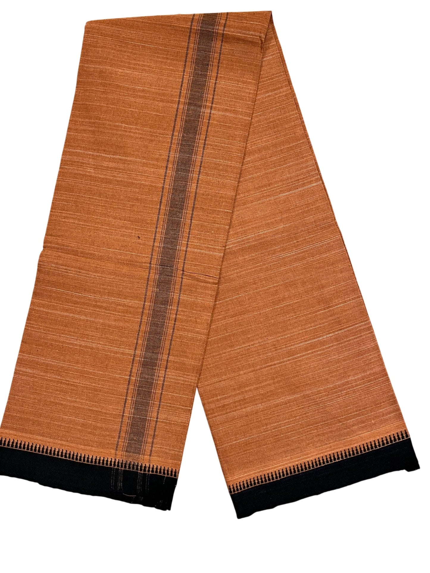Southloom Saffron (Kaavi) Black Printed Single Mundu / Lungi (South Indian Kerala Dhoti)