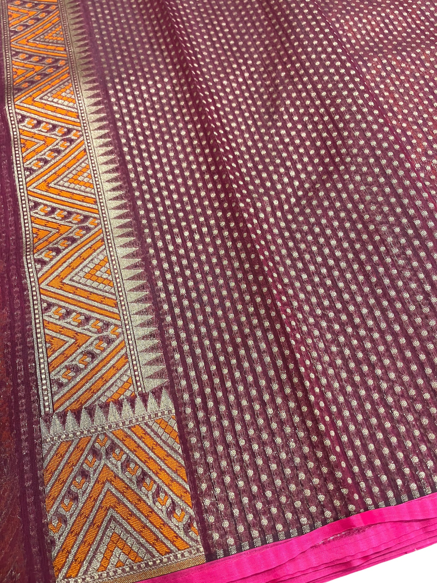 Southloom Cotton Banarasi Silk Saree with Woven Work on Body and Borders (Orange & Magenta)