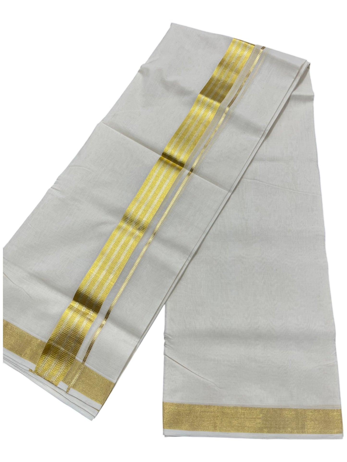 Southloom Premium Handloom Cotton Double Mundu with Gold Kasavu Border