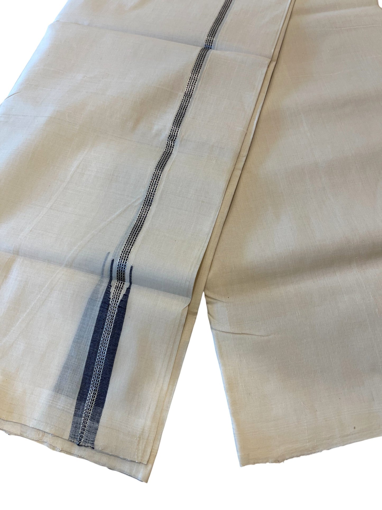 Southloom Premium Handloom Cotton Double Mundu with Silver and Blue Border