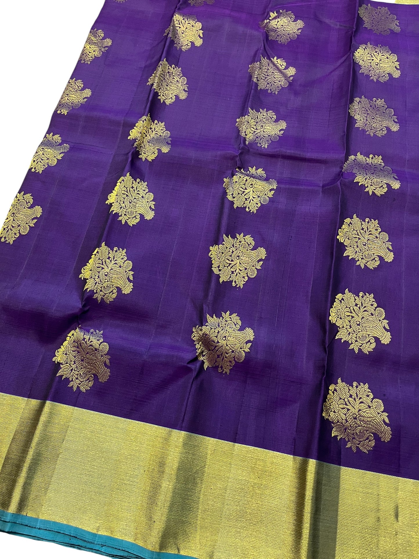 Southloom Pure Handloom Kanchipuram Silk Saree with Korvai Work(Gold & Violet)