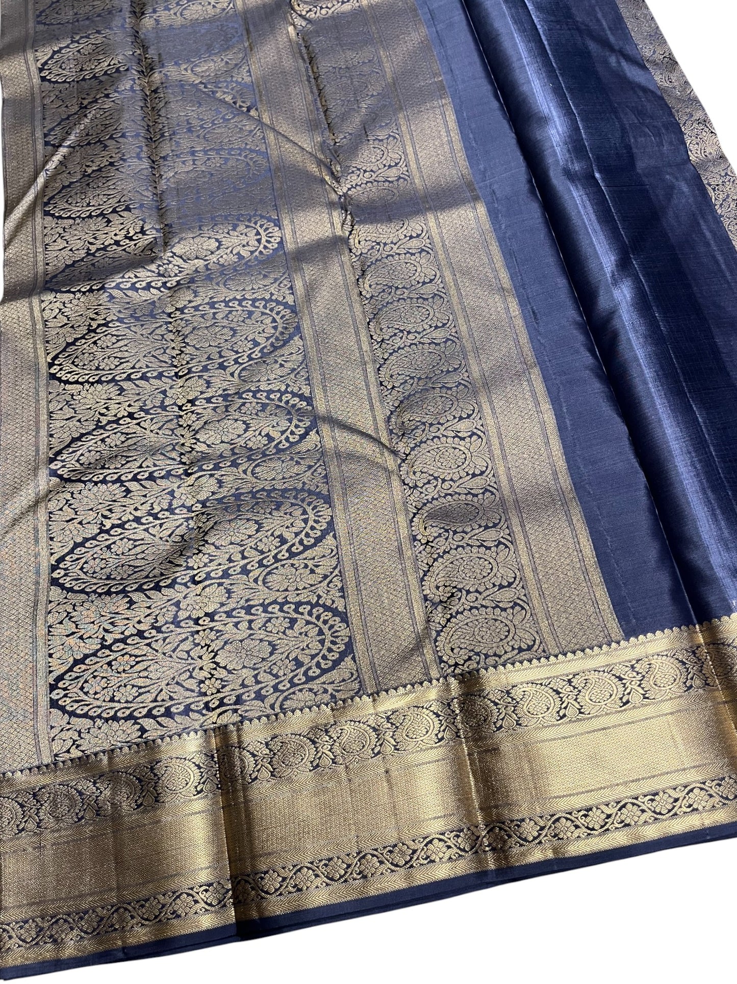 Southloom Pure Handloom Bridal Kanchipuram Silk Saree with Korvai Work (Blue)