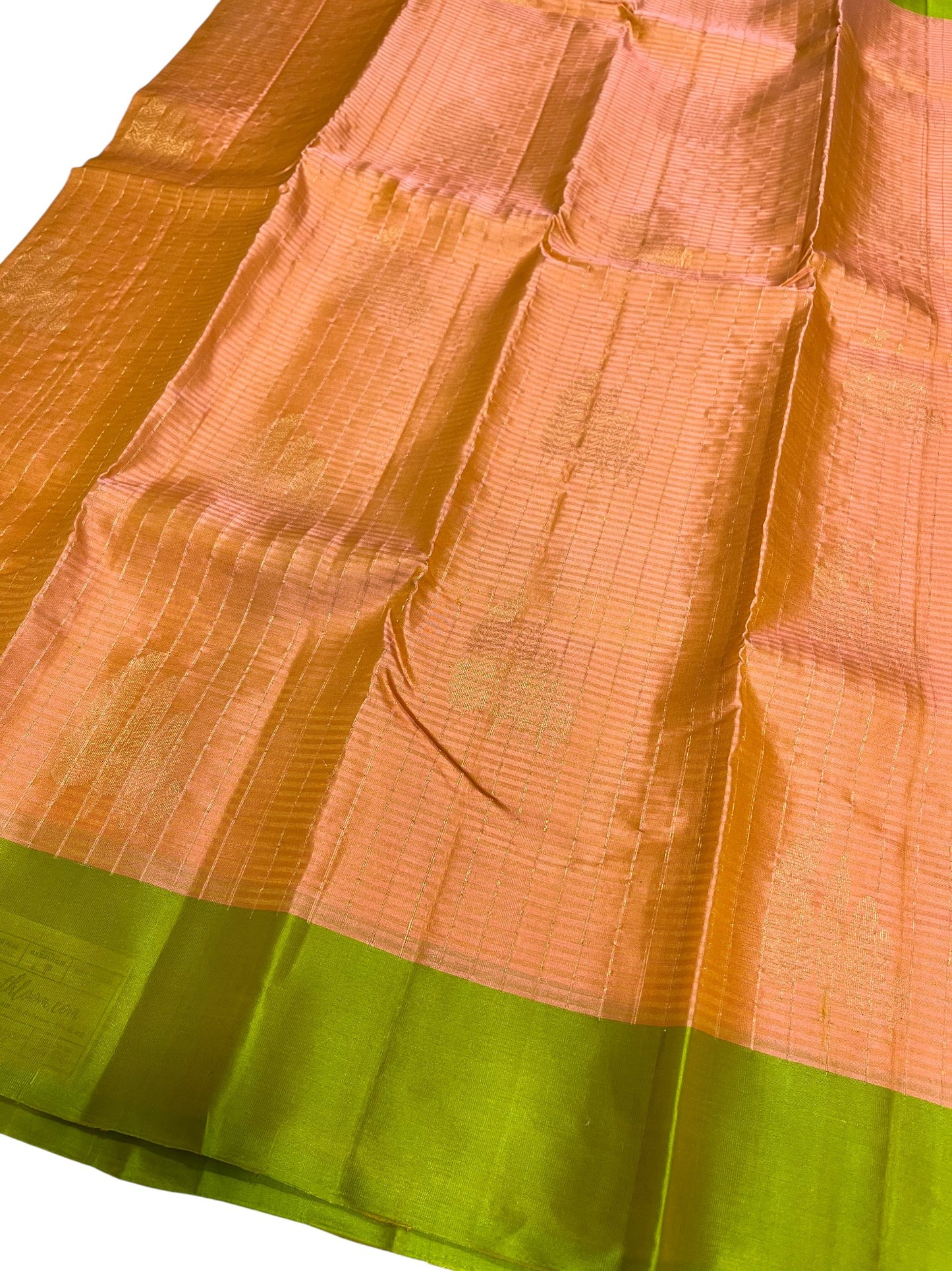 Southloom Pure Handloom Kanchipuram Silk Saree with Butta Work (Orange & Green)