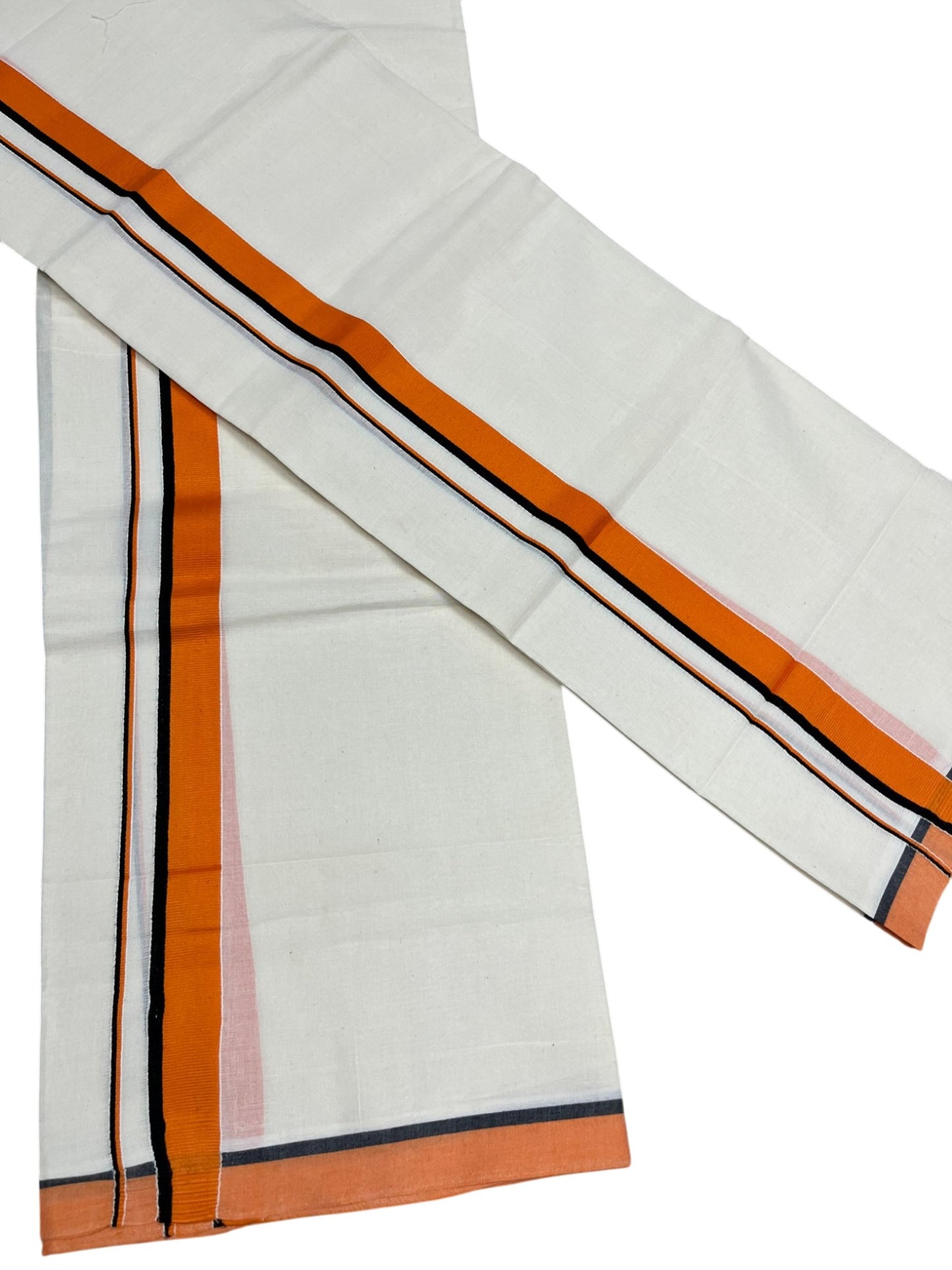 Southloom Pure Cotton Kerala Single Set Mundu (Mundum Neriyathum) with Orange & Black Border in 2.80 Mtrs in 2.80 Mtrs