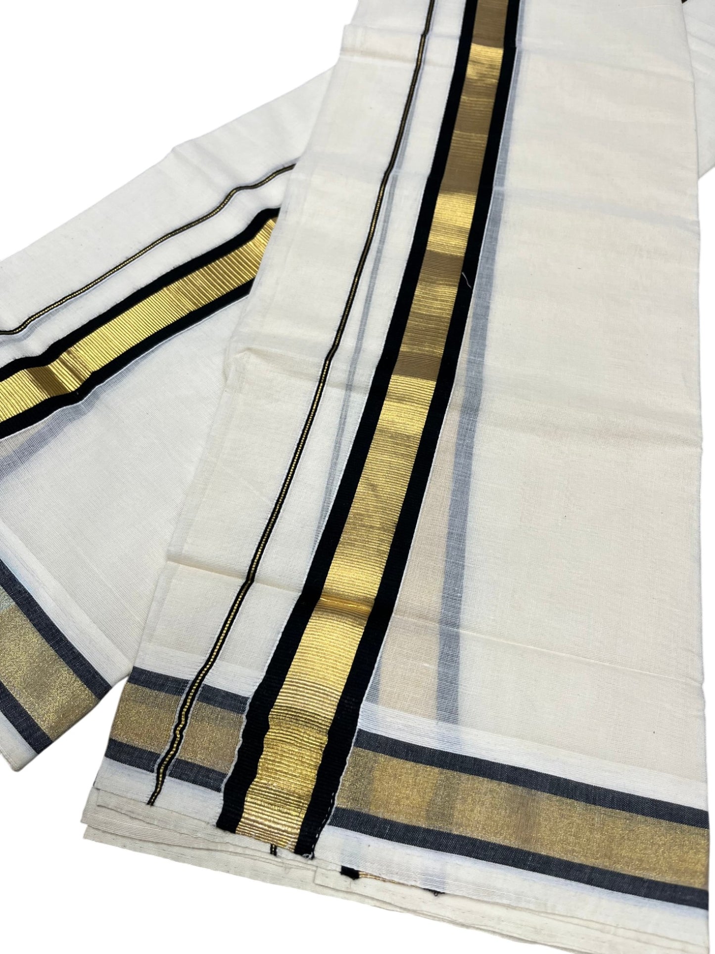 Kerala Cotton Set Mundu (Mundum Neriyathum) with Kasavu and Black Border 2.80 Mtrs SL244