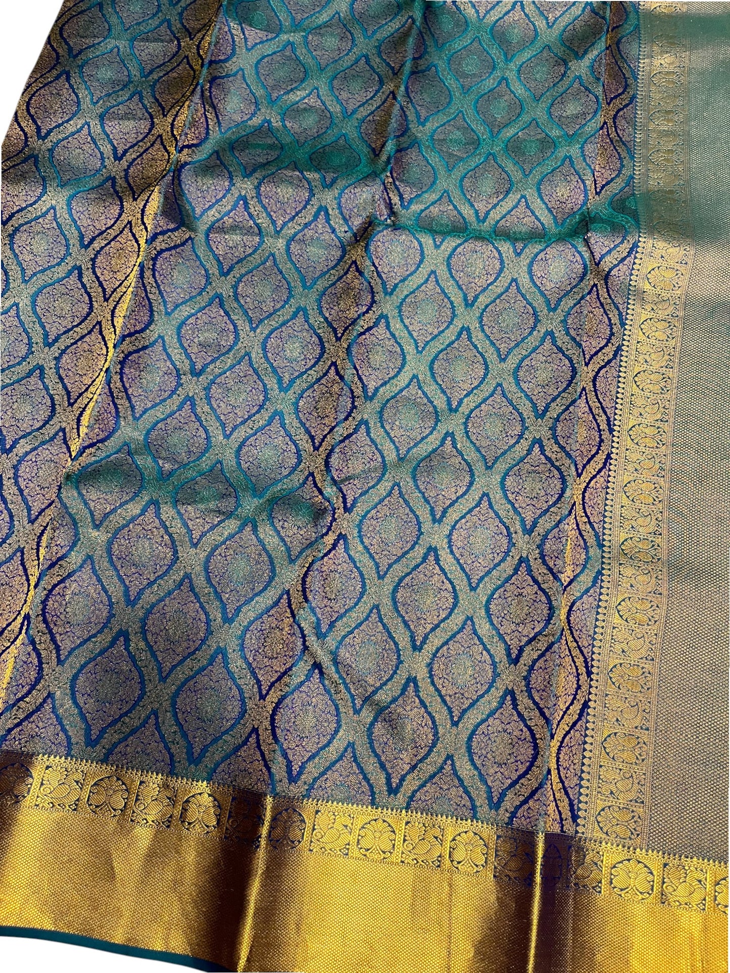 Southloom Pure Handloom Bridal Kanchipuram Silk Saree with Korvai Work (Blue)