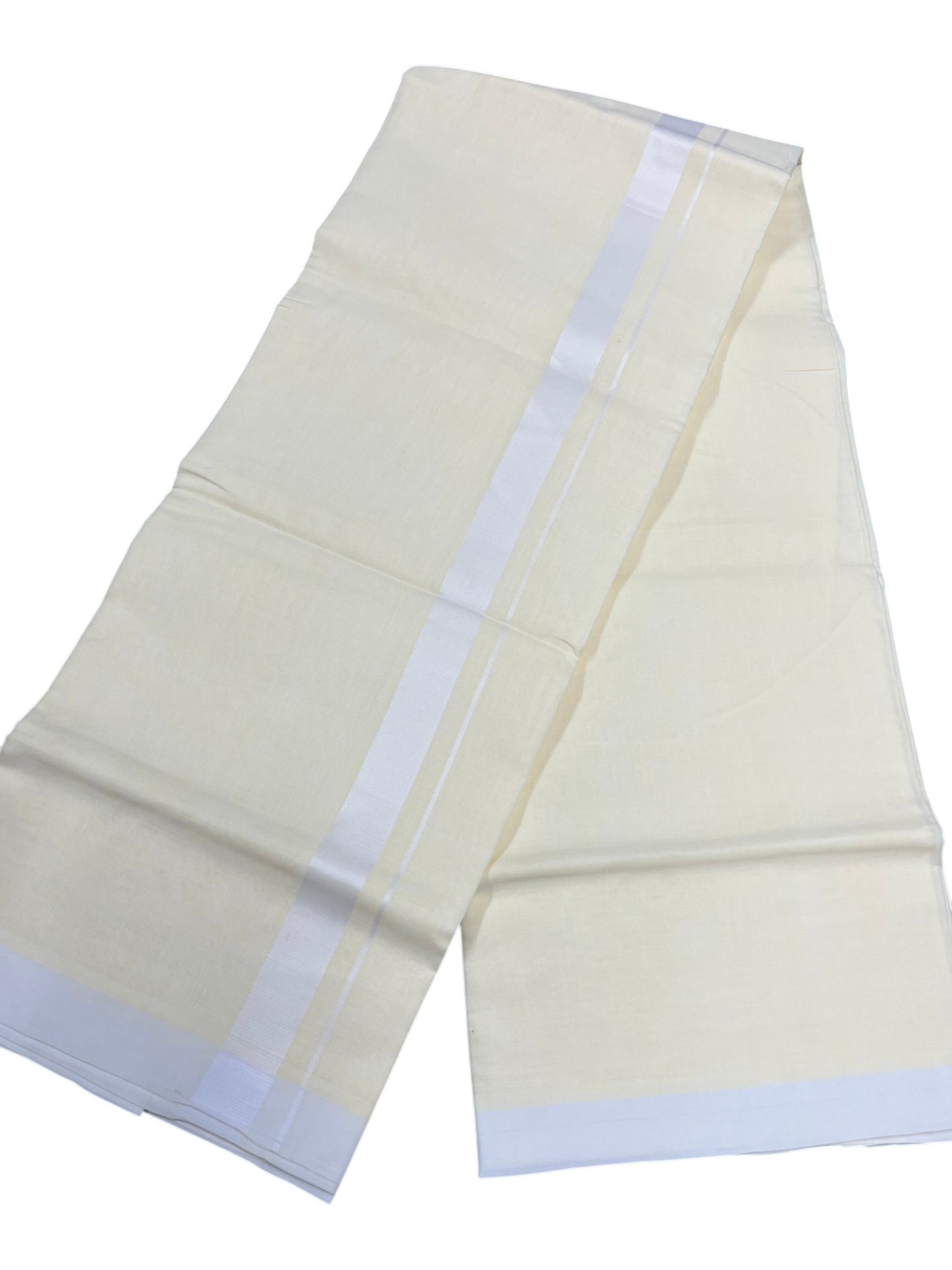 Southloom Pure Cotton Off White Double Mundu with White Border (South Indian Kerala Dhoti)