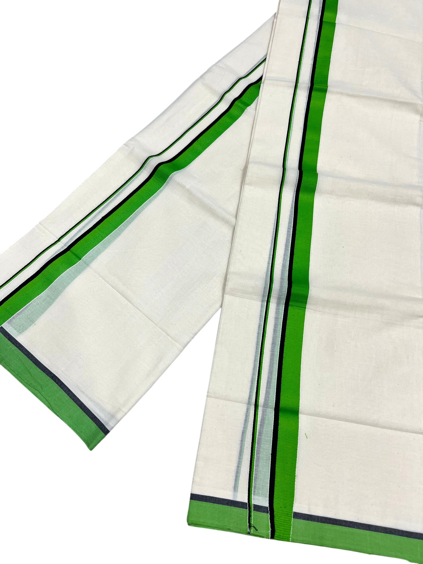 Southloom Pure Cotton Kerala Single Set Mundu (Mundum Neriyathum) Green Border 2.80 Mtr SL345