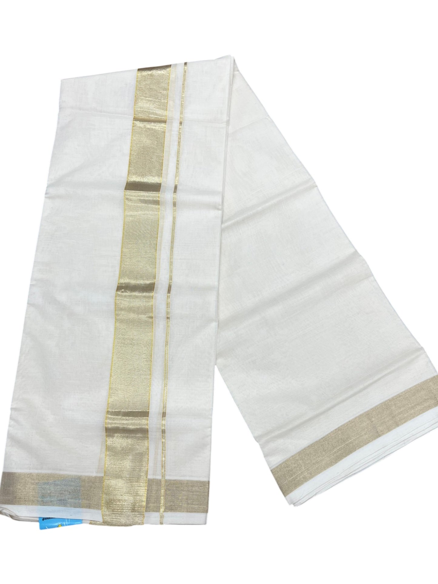 Southloom Balaramapuram Unakkupaavu Premium Handloom Cotton Double Mundu with Gold Kasavu Silver Border