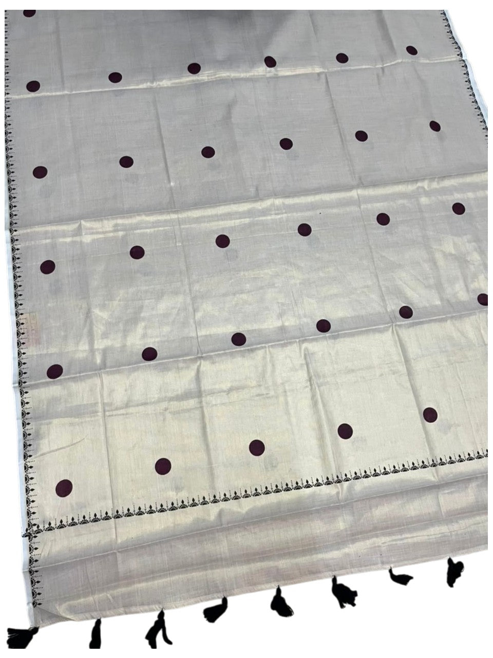 Southloom Kerala Tissue Kasavu Plain Saree with Brown Polka Dots On Body SL537