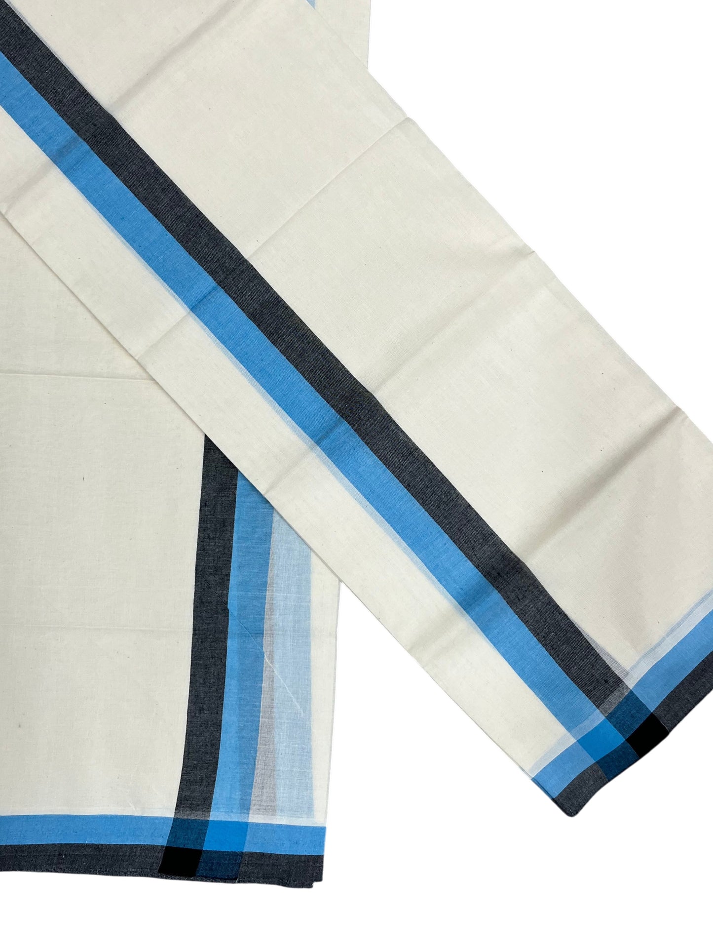 Southloom Pure Cotton Kerala Single Mulloth Set Mundu (Mundum Neriyathum) Black And Blue Border in 2.80 mtrs