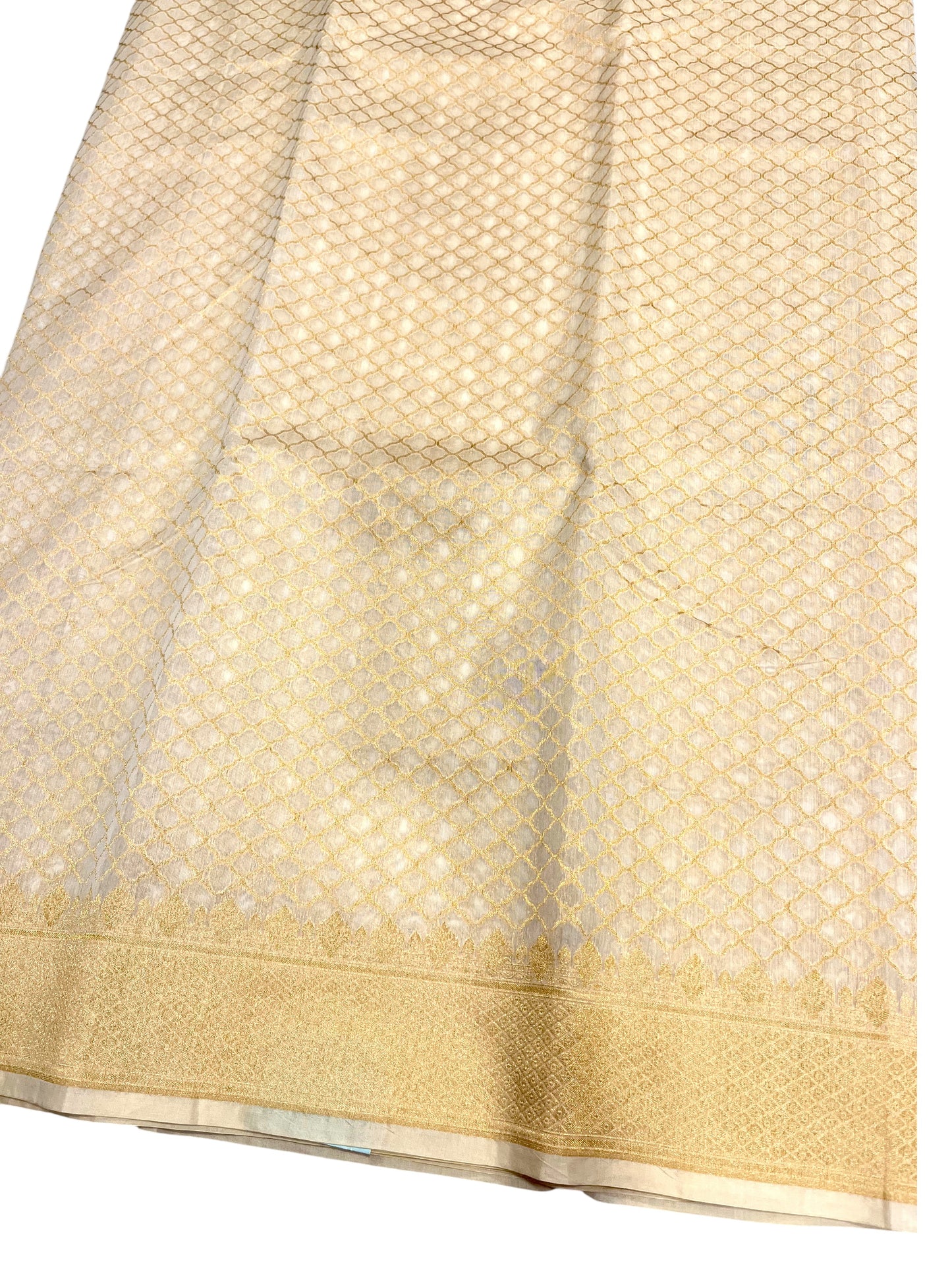 Southloom Cotton Banarasi Silk Saree with Woven Work on Body and Borders(Beige)