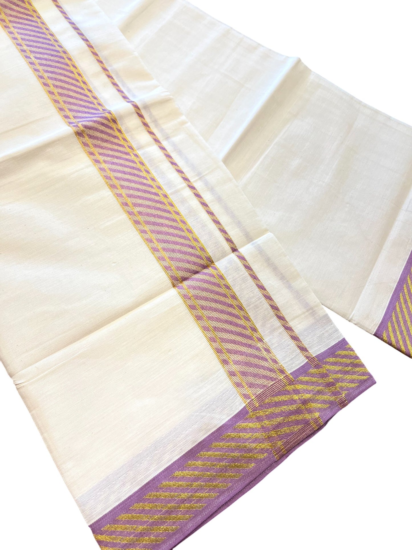 Southloom Off White Cotton Single Mundu with Ksavu and Kara Pink Border (South Indian Dhoti)