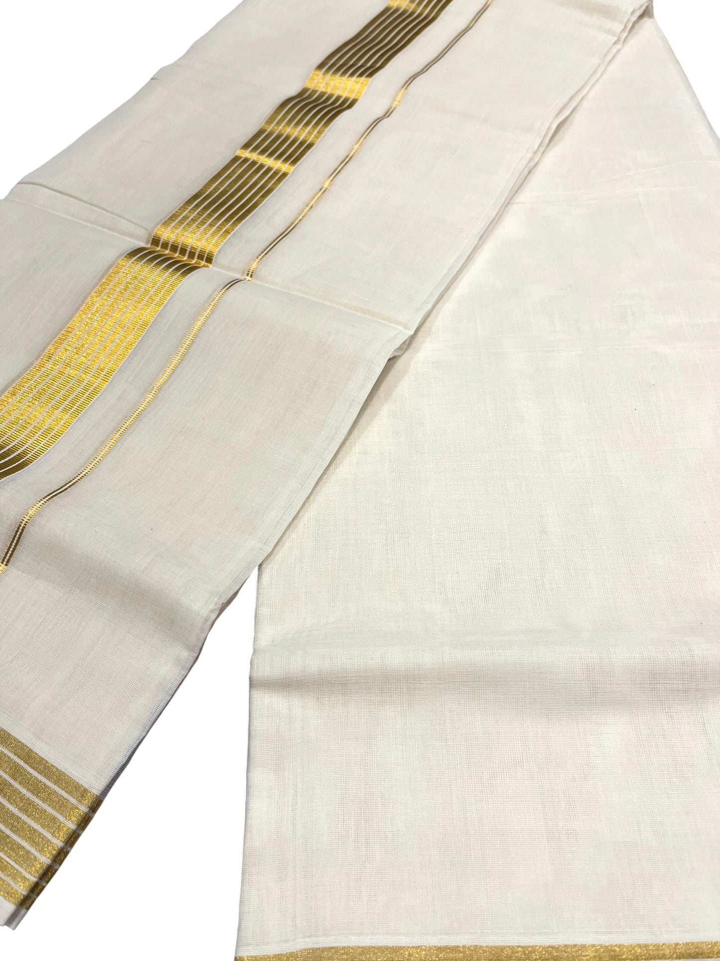 Southloom Premium Handloom Cotton Double Mundu with Gold Kasavu Border