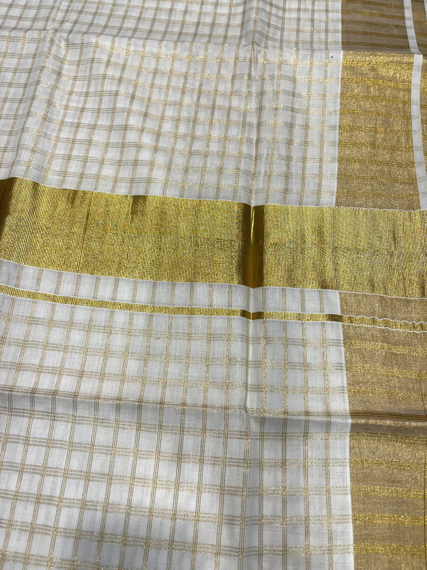 Southloom Pure Cotton Kerala Kasavu Check Saree with Woven Work