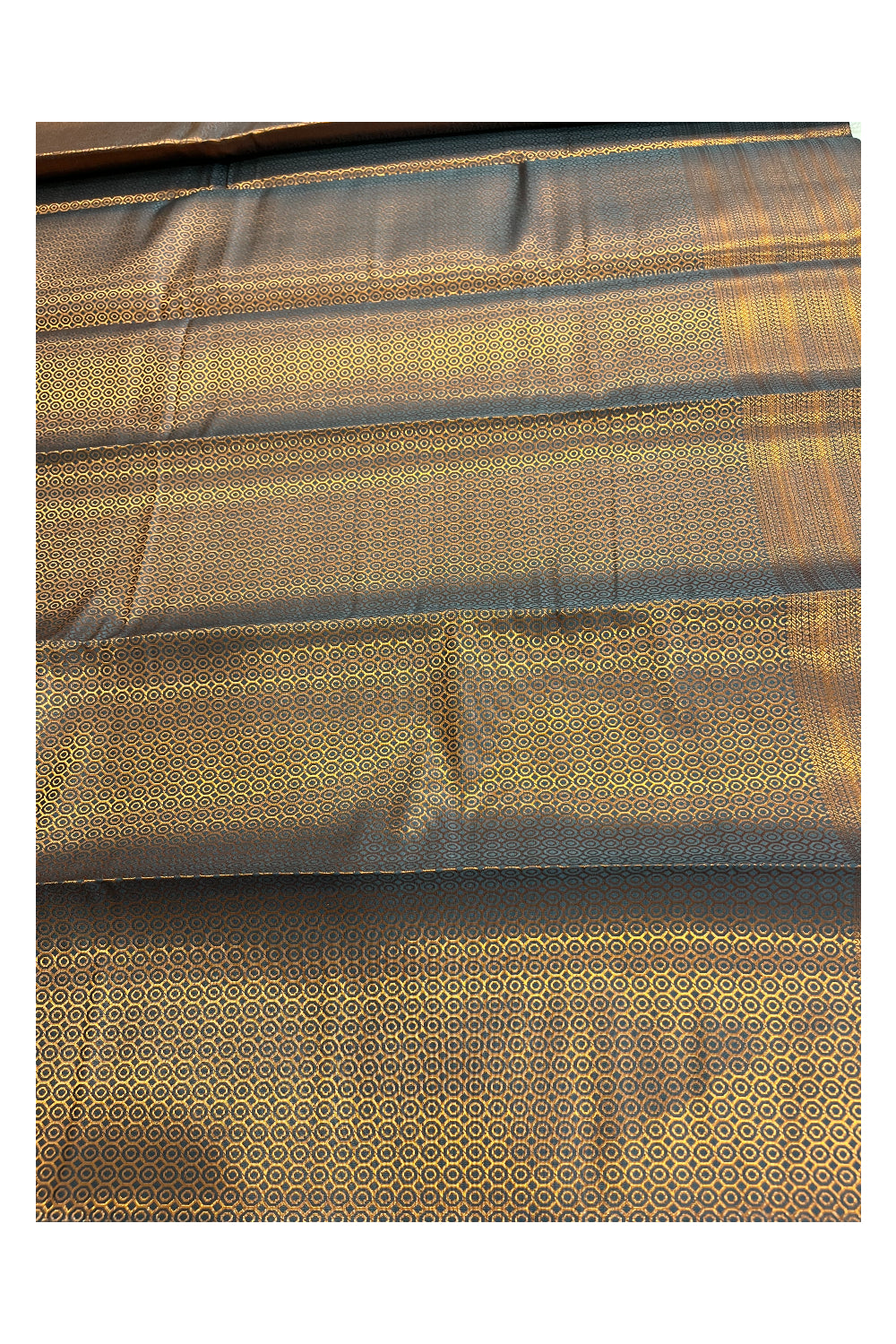 Southloom Banarasi Silk Brocade Bridal Saree WIth Woven Borders And Blouse Piece in Gold And Grey