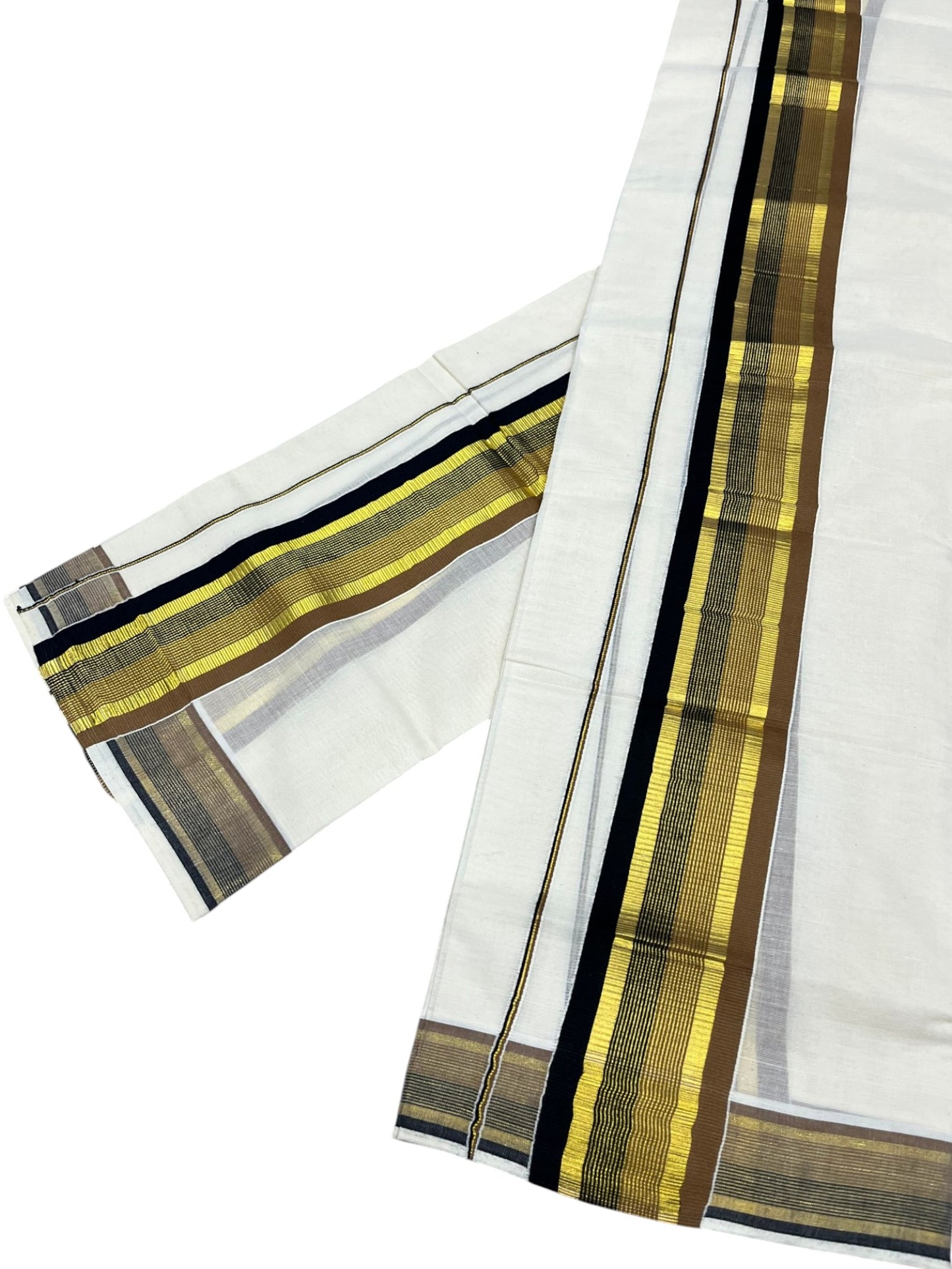 Southloom Kerala Cotton Kasavu Single Set Mundu (Mundum Neriyathum) with Black And Brown Kasavu Border SLKK