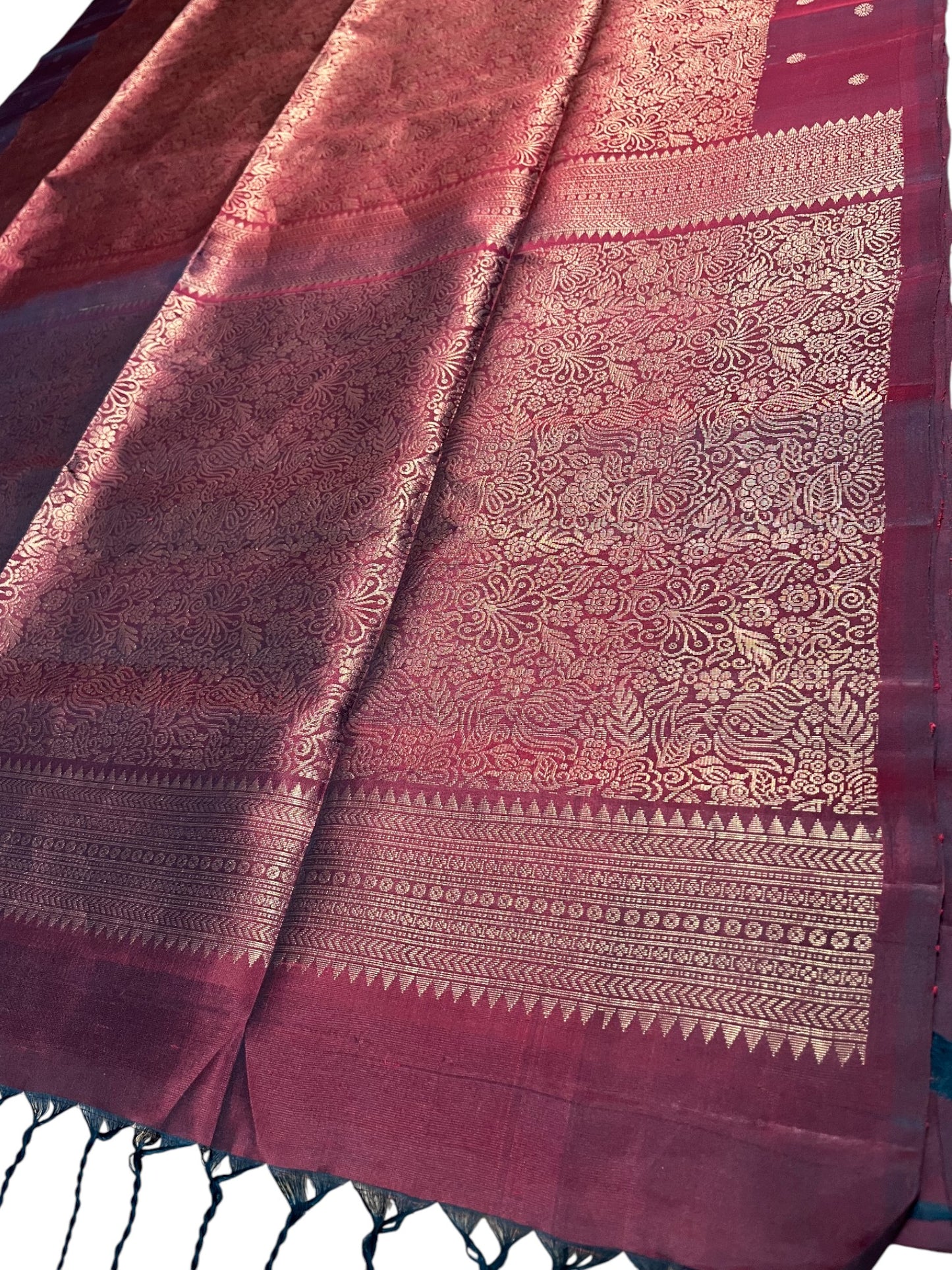 Southloom Pure Handloom Bridal Kanchipuram Silk Saree with Korvai Work (Maroon)