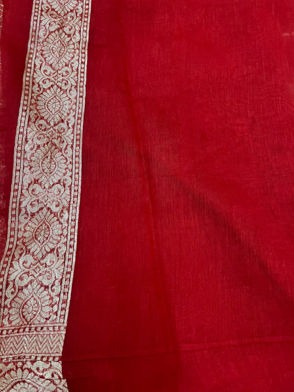 Southloom Cotton Banarasi Silk Saree with Woven Work on Body and Borders (Red)