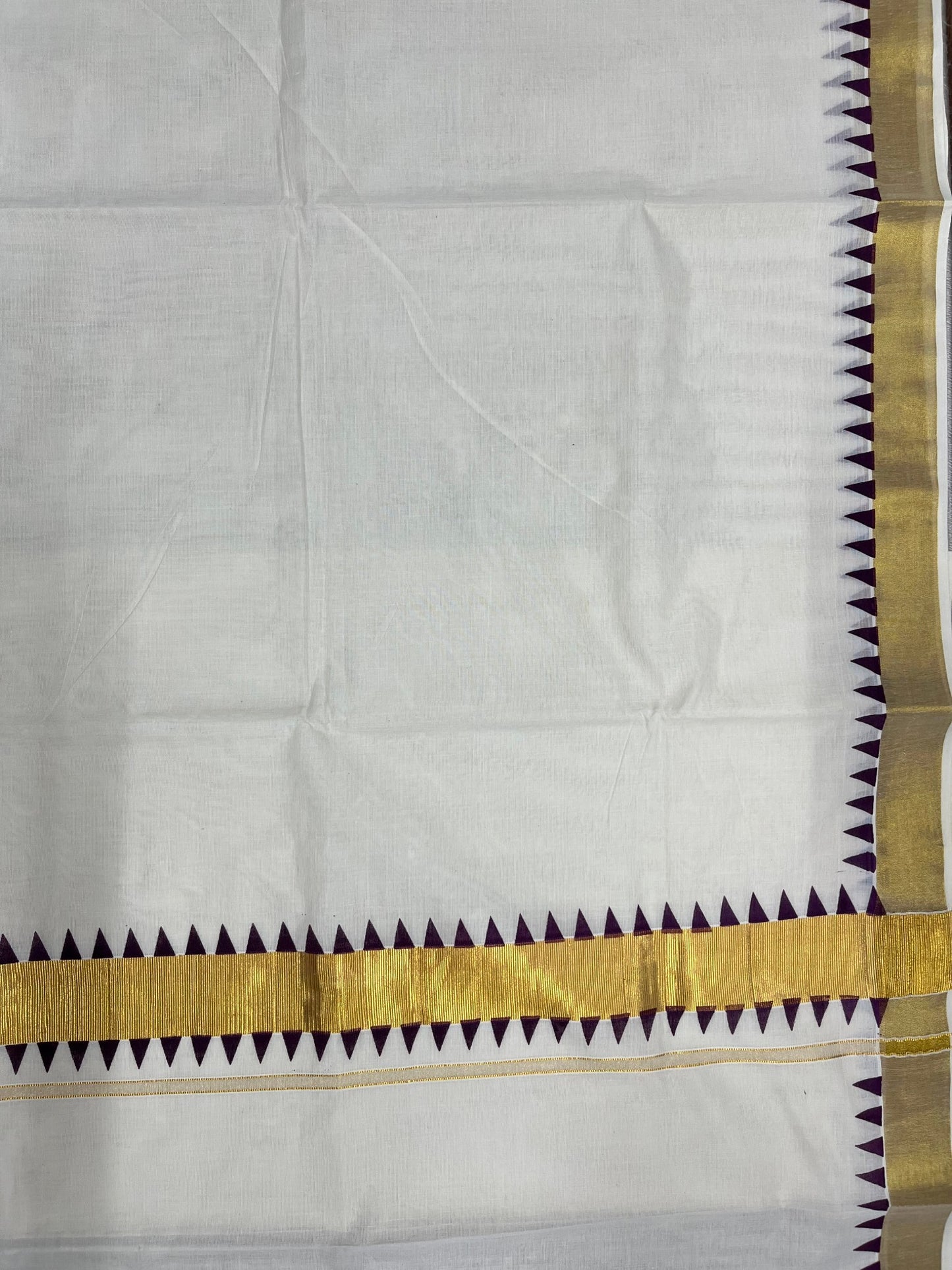 Southloom Cotton Kerala Kasavu Saree with purple Tample Design Border