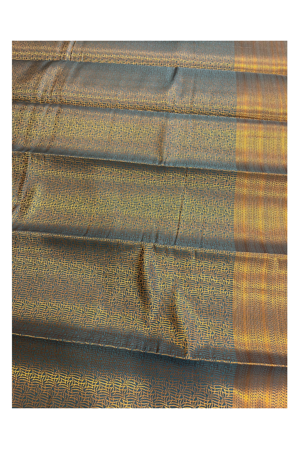 Southloom Banarasi Silk Brocade Bridal Saree WIth Woven Borders And Blouse Piece in Gold And Grey