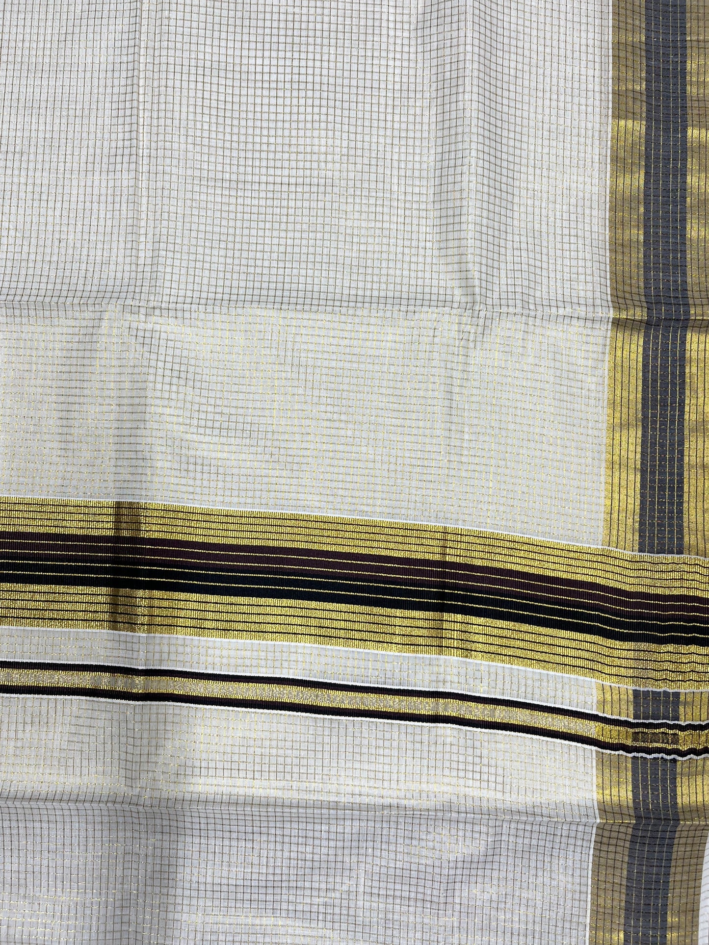 Southloom Kerala Cotton Kasavu Saree with Micro Check Design on Body in Brown & Black Border
