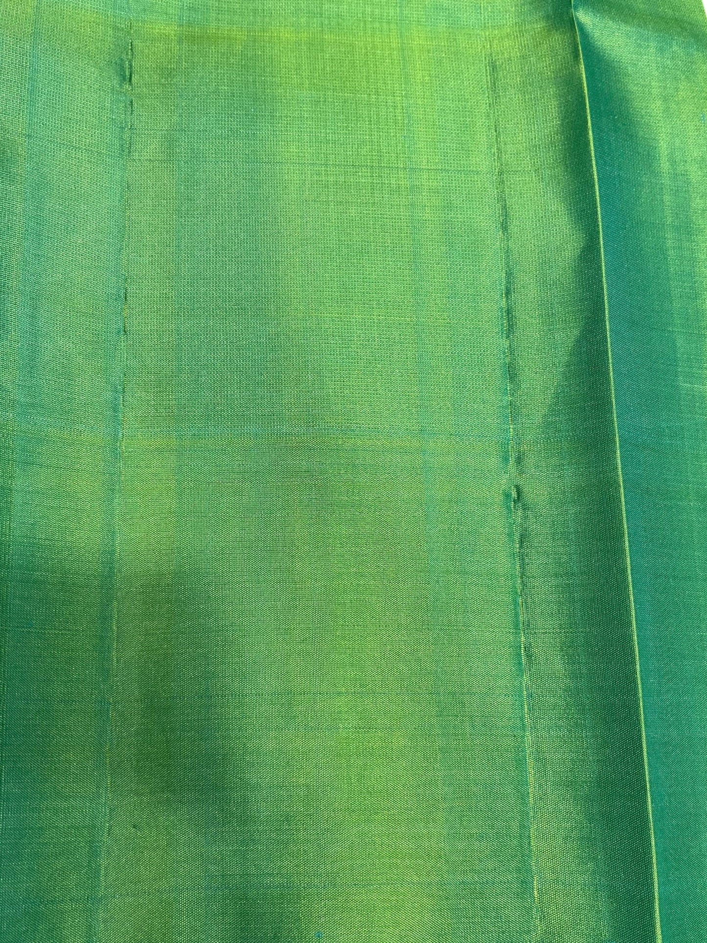 Southloom Premium Bridal Handloom Kanchipuram Silk Saree With Korvai Works (Blue & Green)