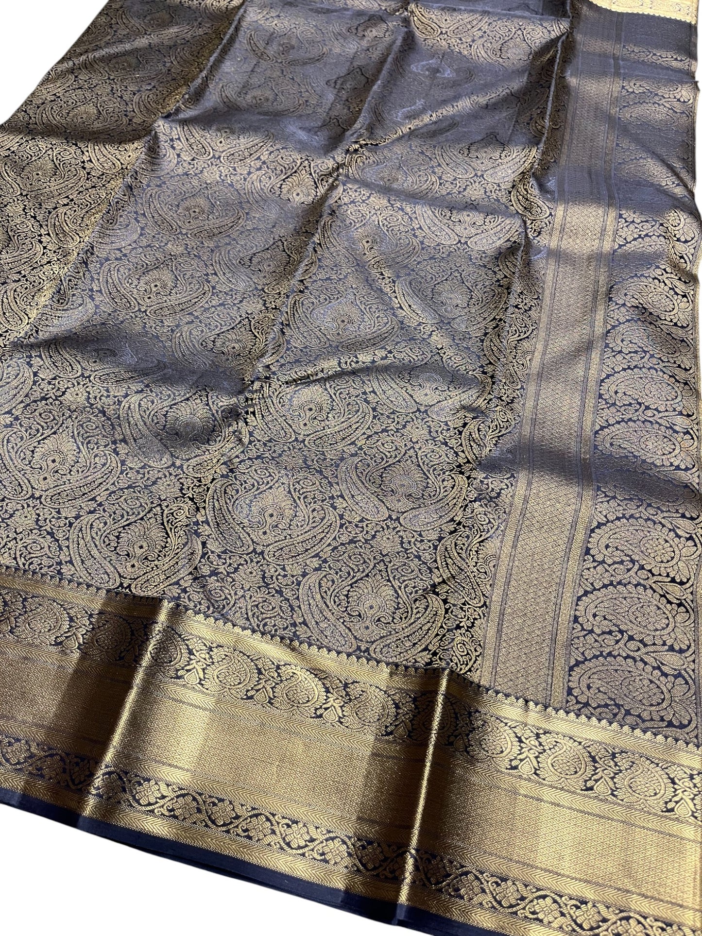 Southloom Pure Handloom Bridal Kanchipuram Silk Saree with Korvai Work (Blue)