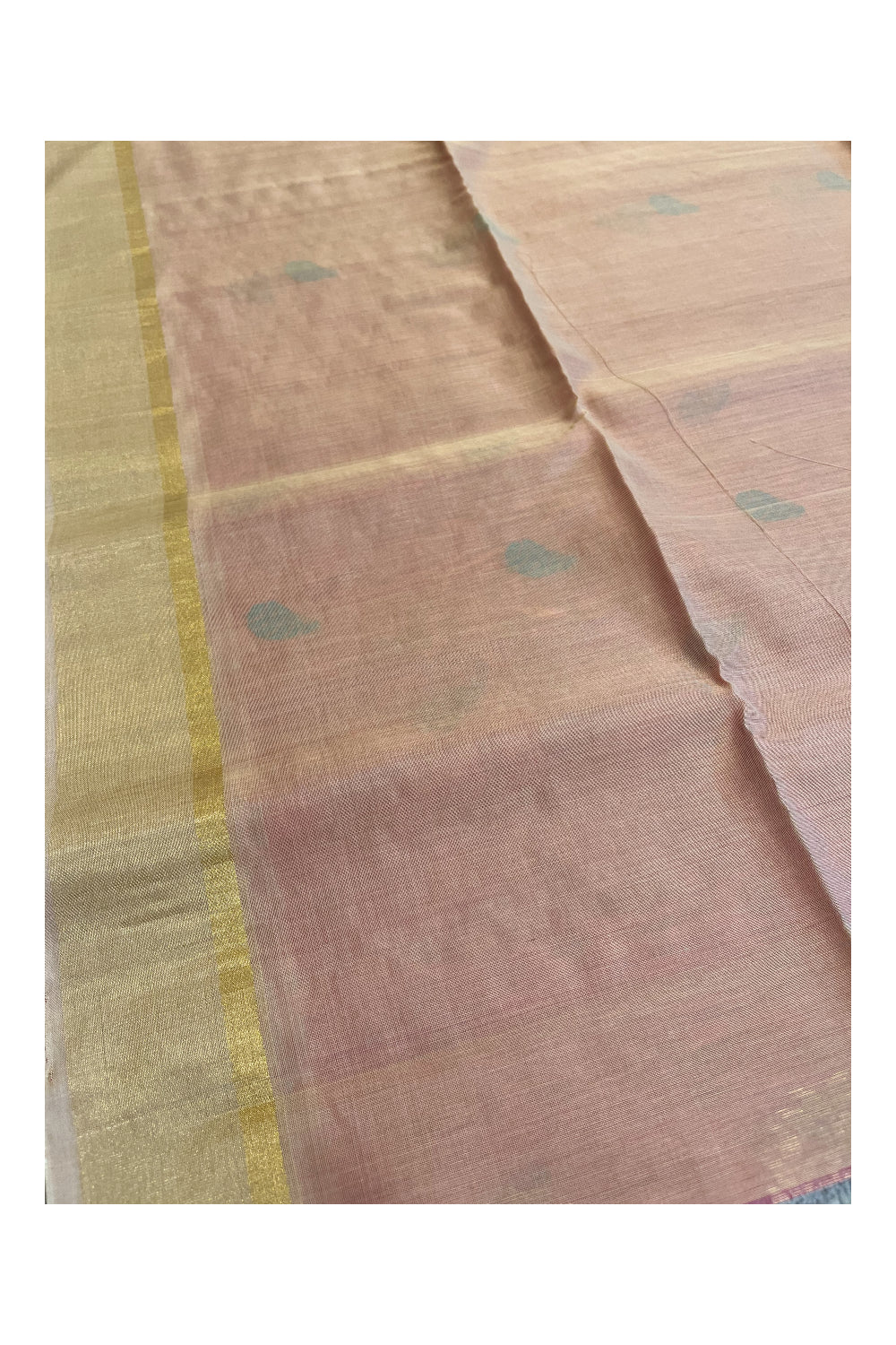 Southloom Pure Handloom Cotton Silk Saree With Handwoven Work Across Body and Blouse in Pink And Beige
