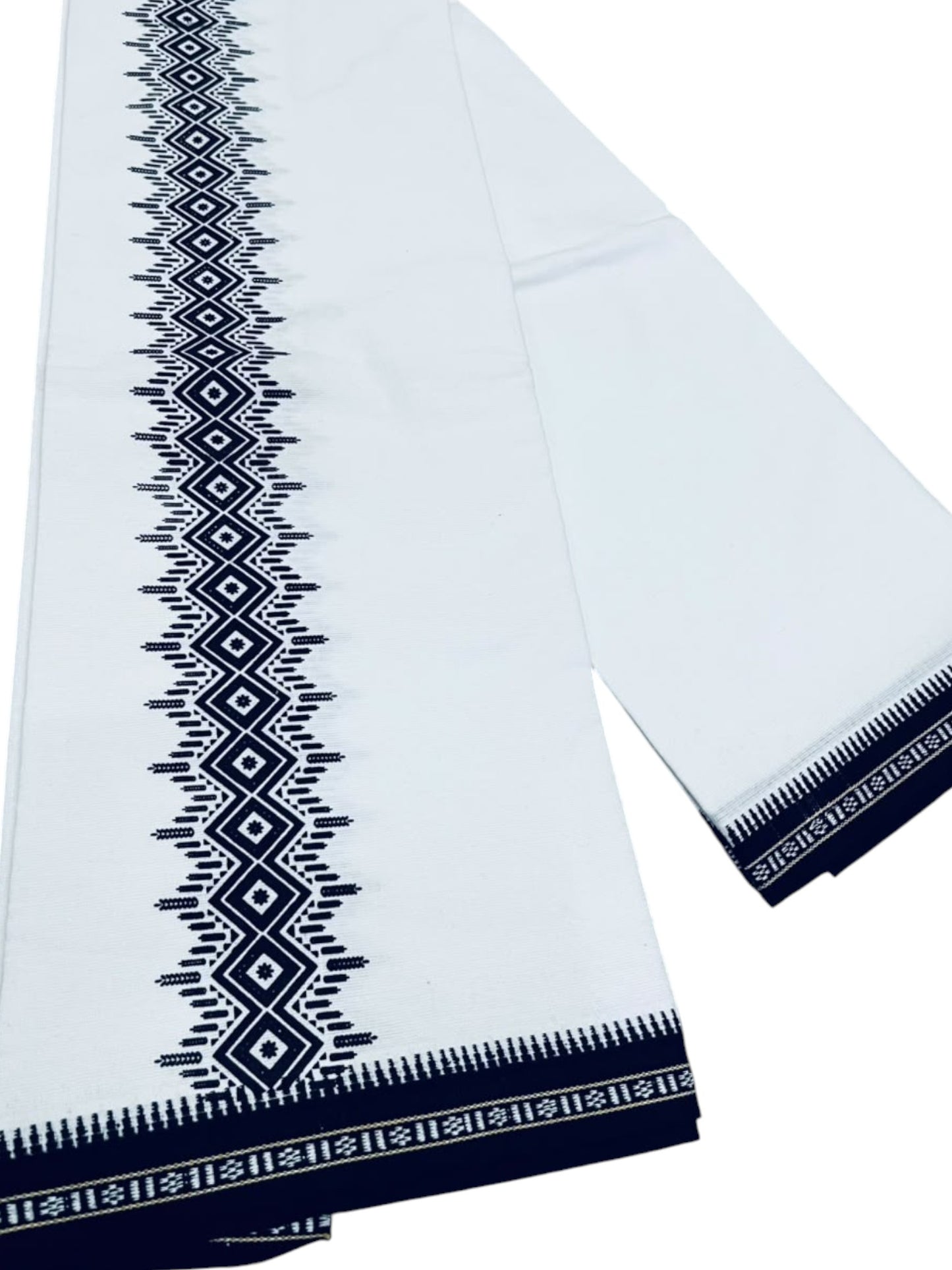 Southloom White Black Printed Single Mundu / Otta Mundu / Lungi (South Indian Kerala Dhoti)
