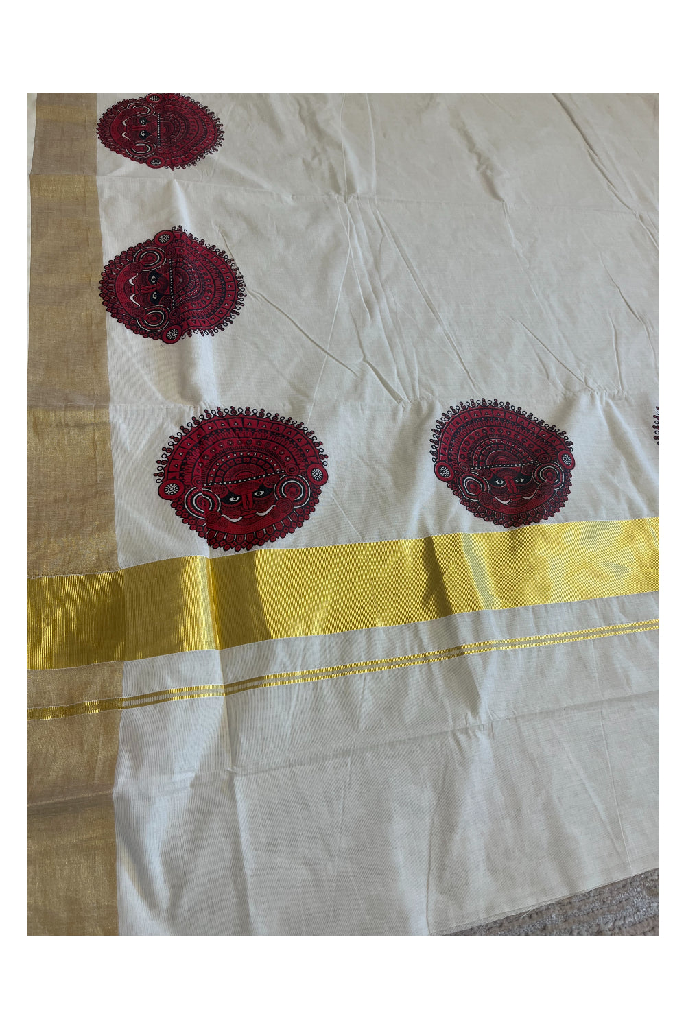 Southloom Kerala Cotton Kasavu Saree with Theyyam Prints