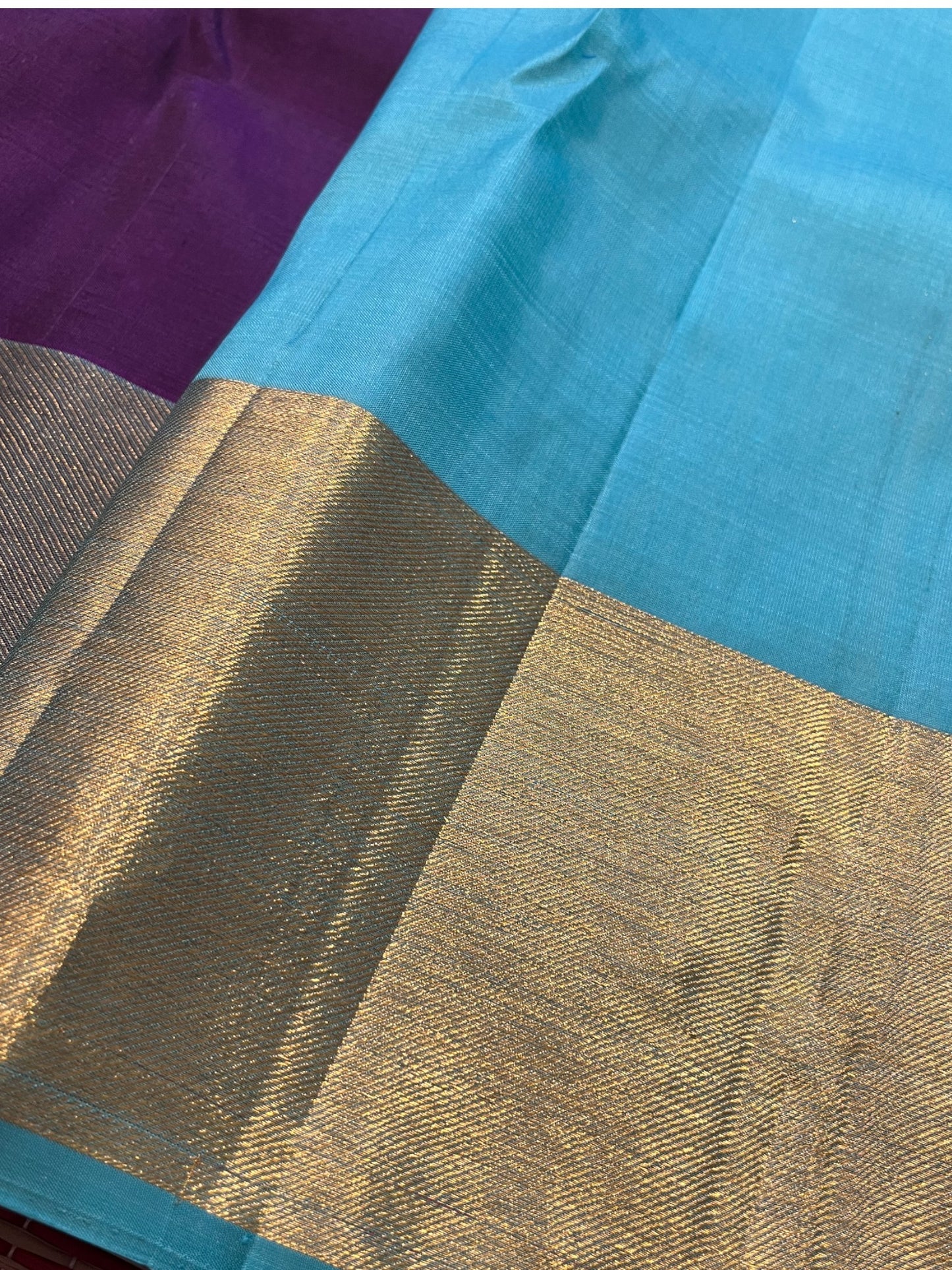 Southloom Pure Handloom Kanchipuram Silk Saree with Korvai Work(Gold & Violet)